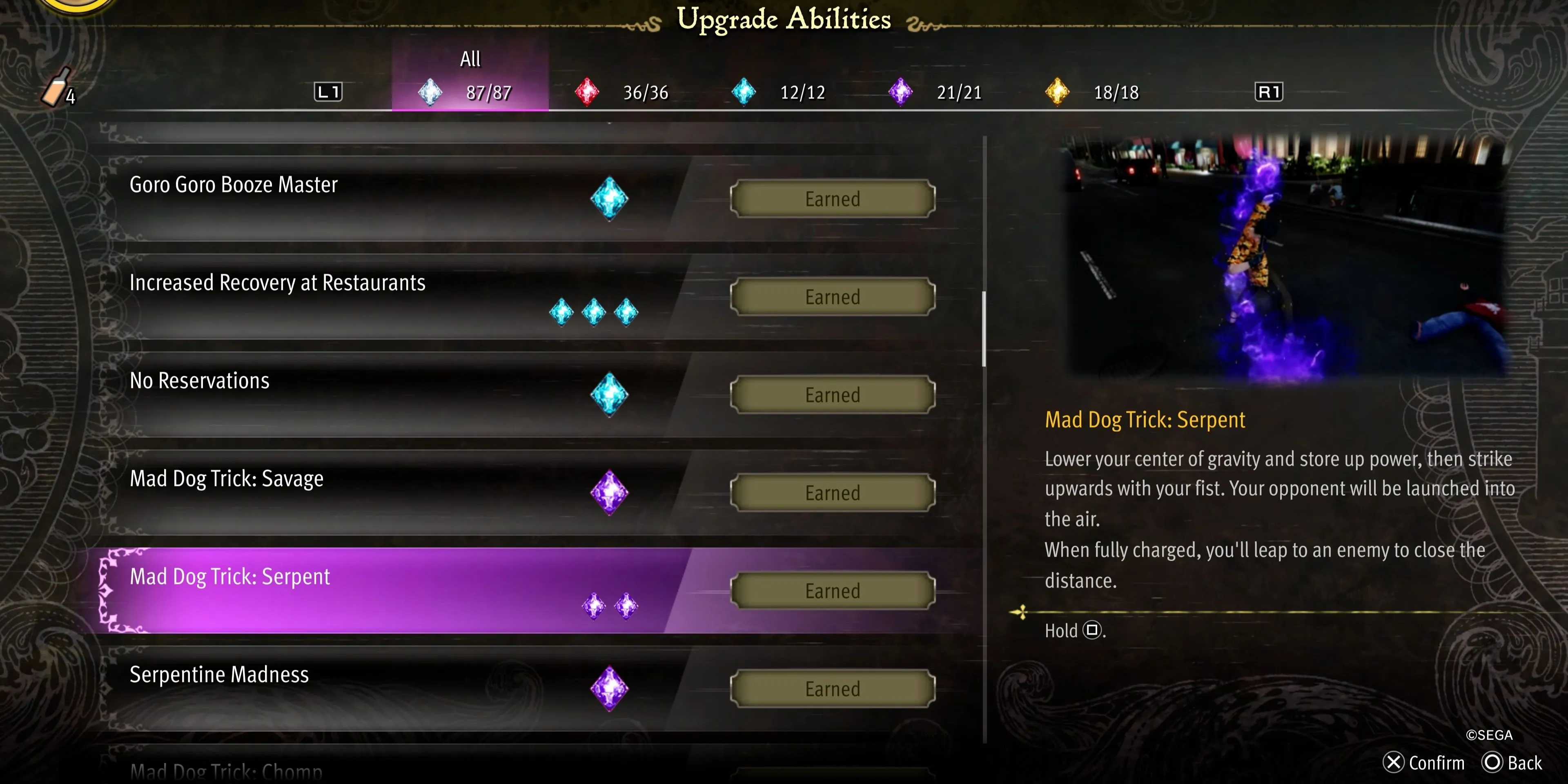 Serpent - Kỹ năng phóng kẻ địch lên không trung trong phong cách Mad Dog của Majima