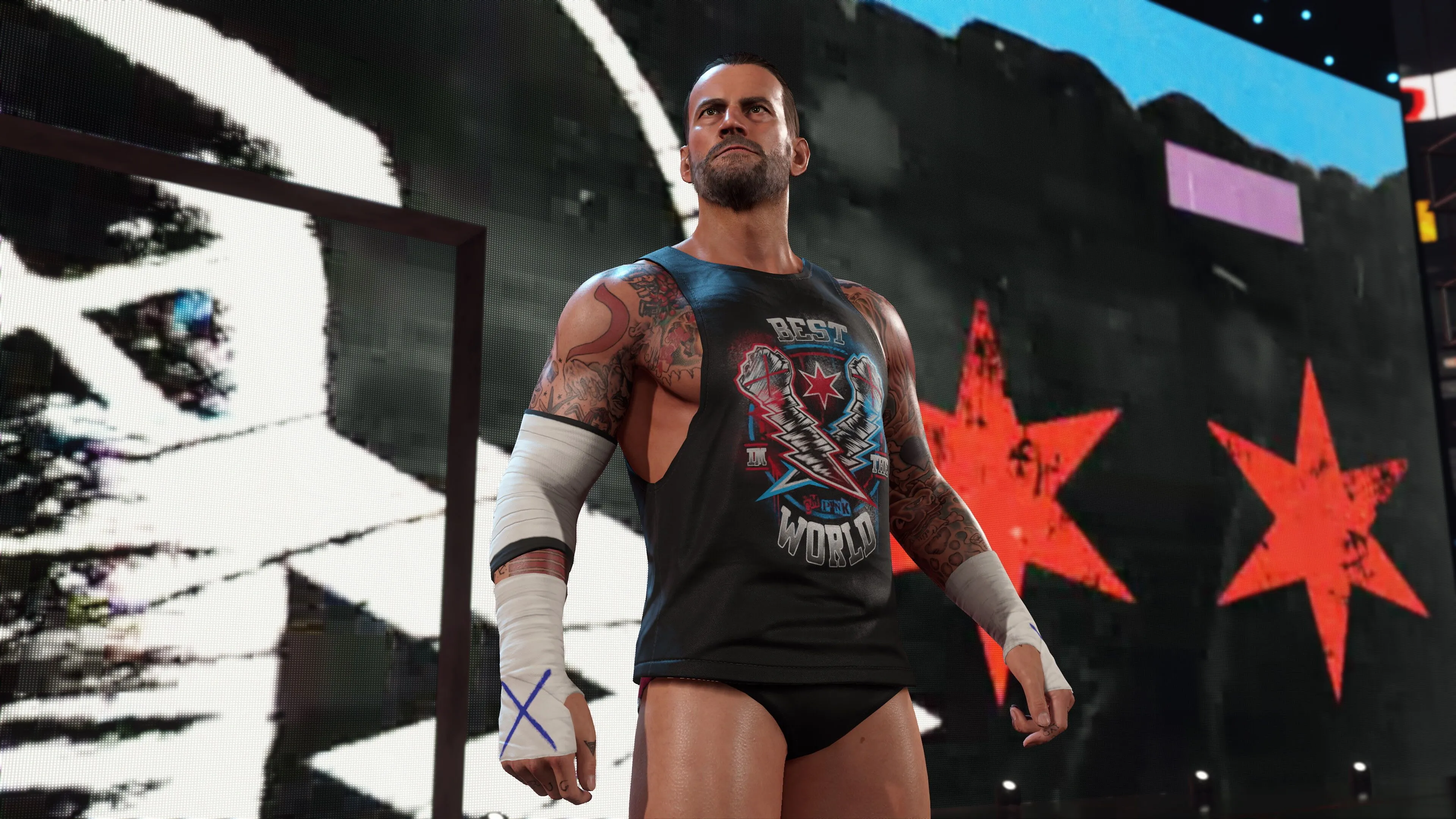 Siêu sao WWE thực hiện đòn đánh đặc trưng trong game WWE 2K25
