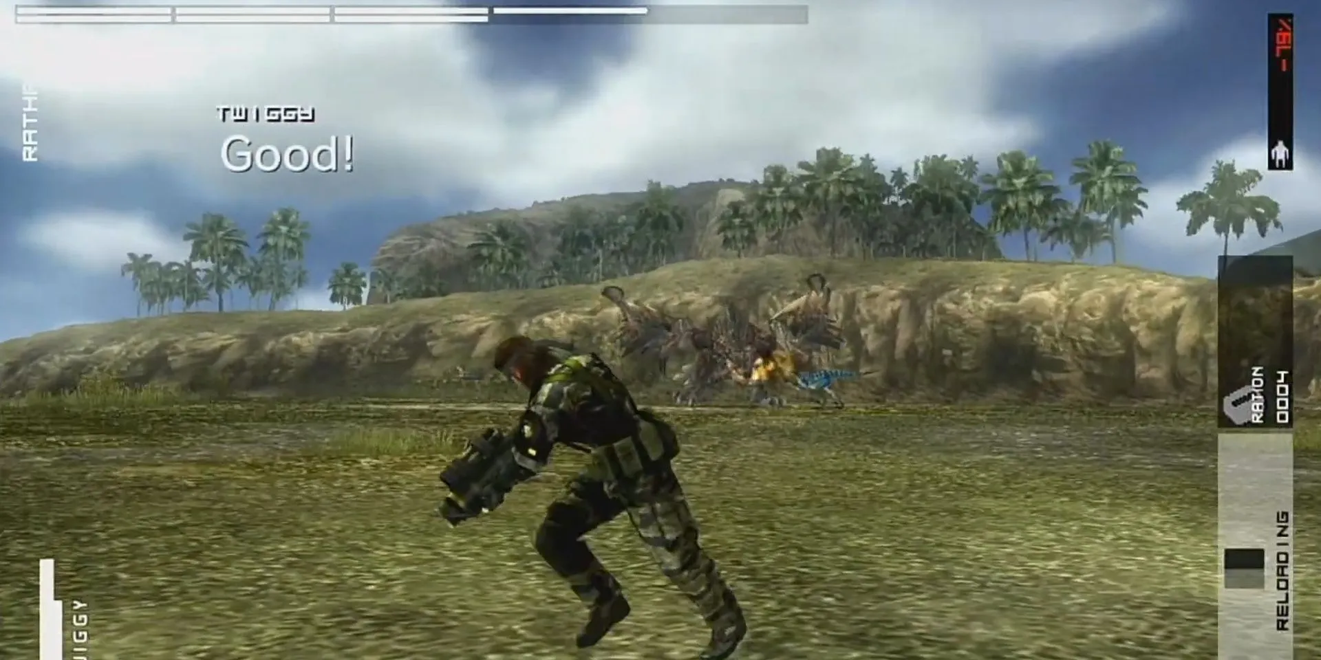 Snake đối đầu với quái vật Rathalos khổng lồ từ Monster Hunter trong Metal Gear Solid Peace Walker