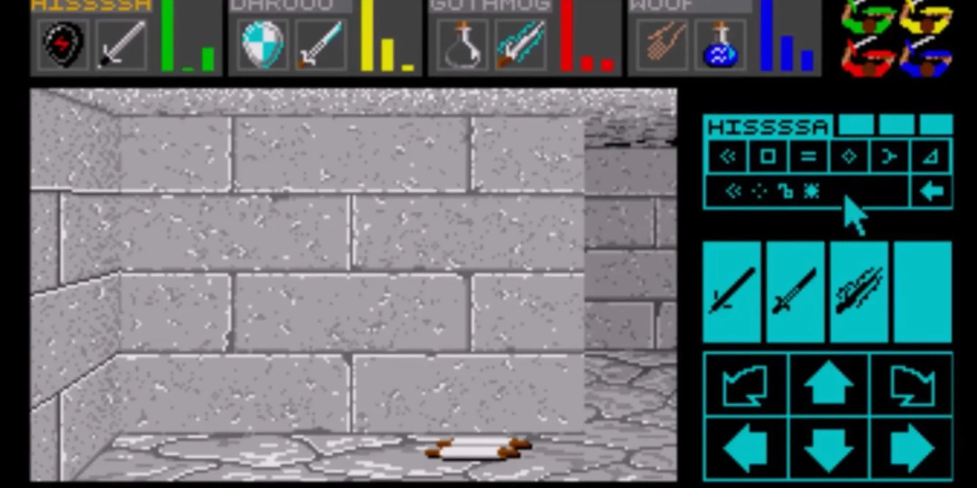 Sử dụng các rune để thi triển phép thuật trong Dungeon Master năm 1987