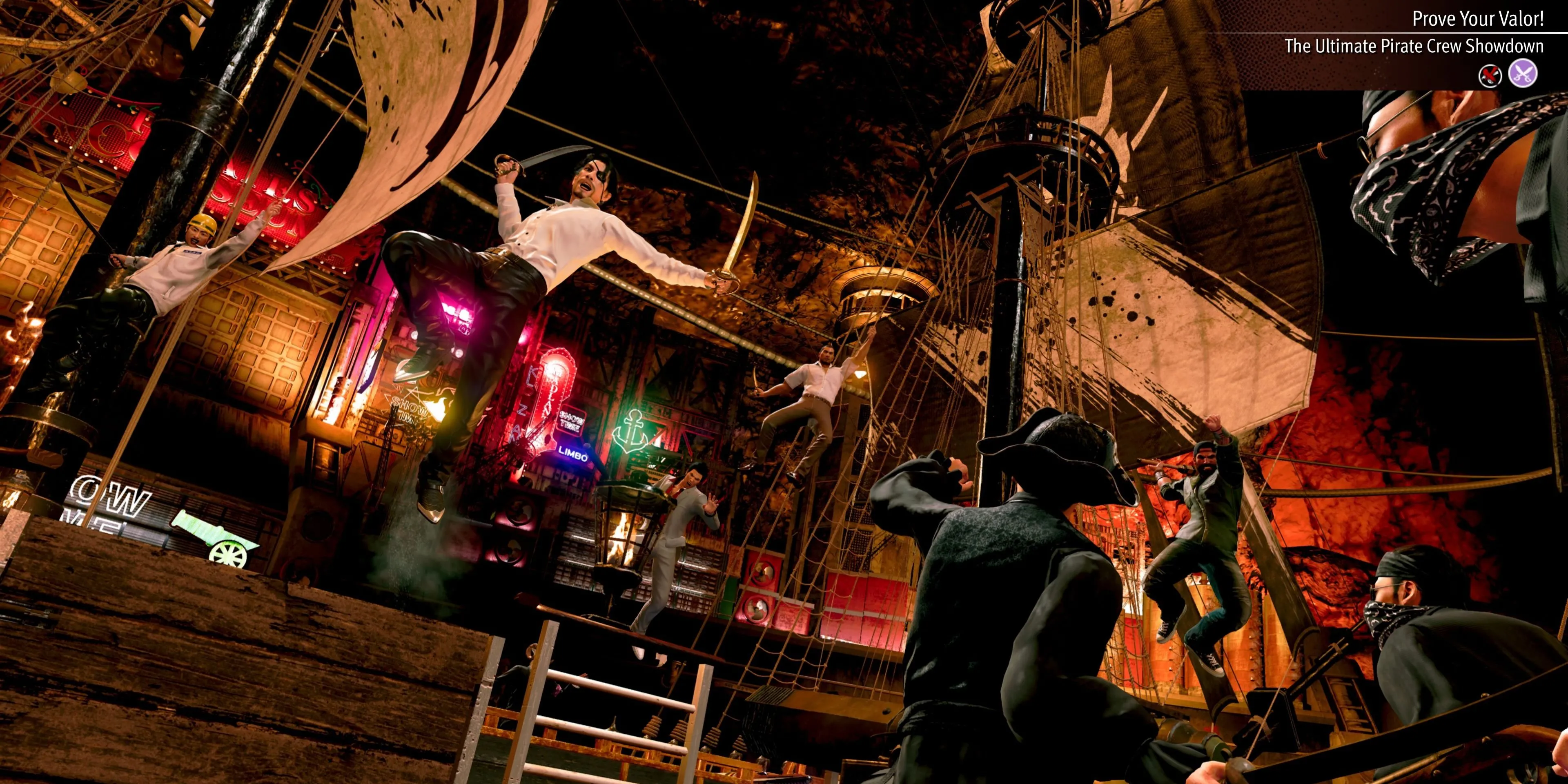 Thủy thủ đoàn của Goro Pirates đổ bộ lên boong tàu Amon Pirates