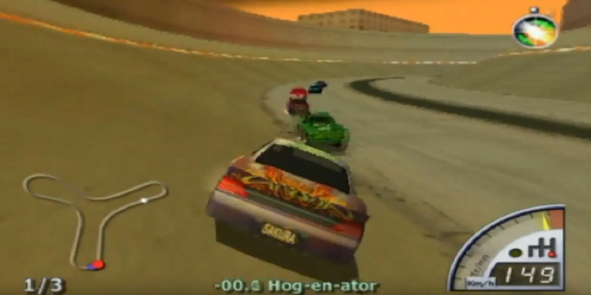 Xe đua đang thực hiện cú nhảy trong game Rumble Racing