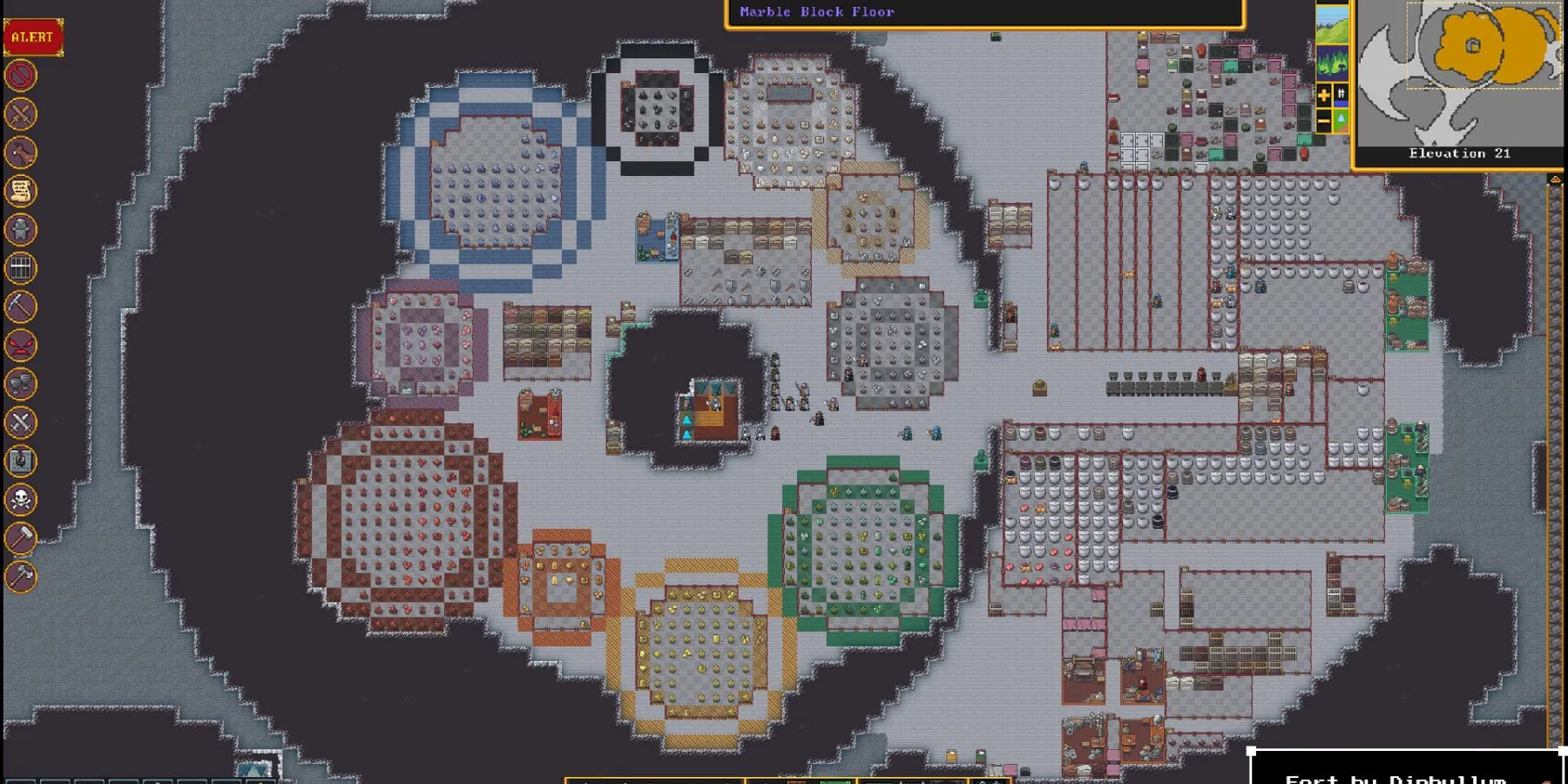 Bố cục chi tiết của một pháo đài dưới lòng đất trong game mô phỏng chiến thuật Dwarf Fortress