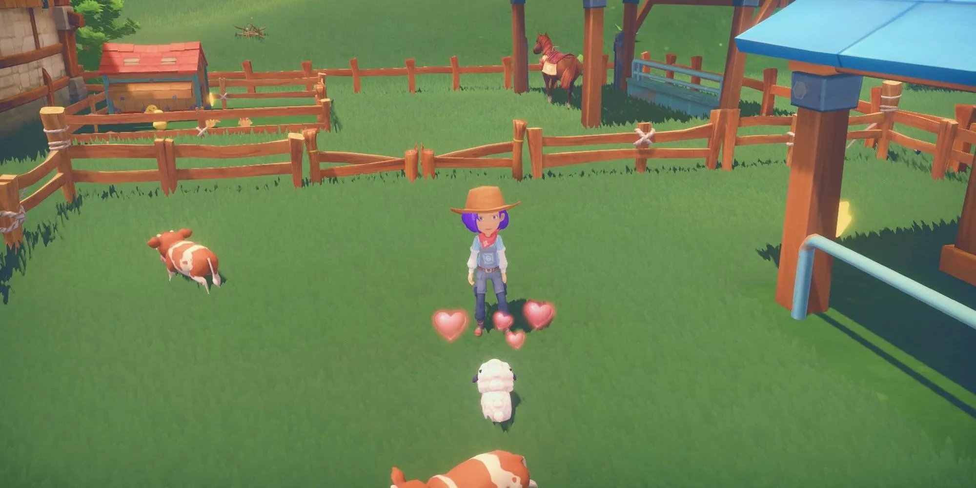 Cảnh chăm sóc động vật trang trại trong game mô phỏng đời sống My Time at Portia