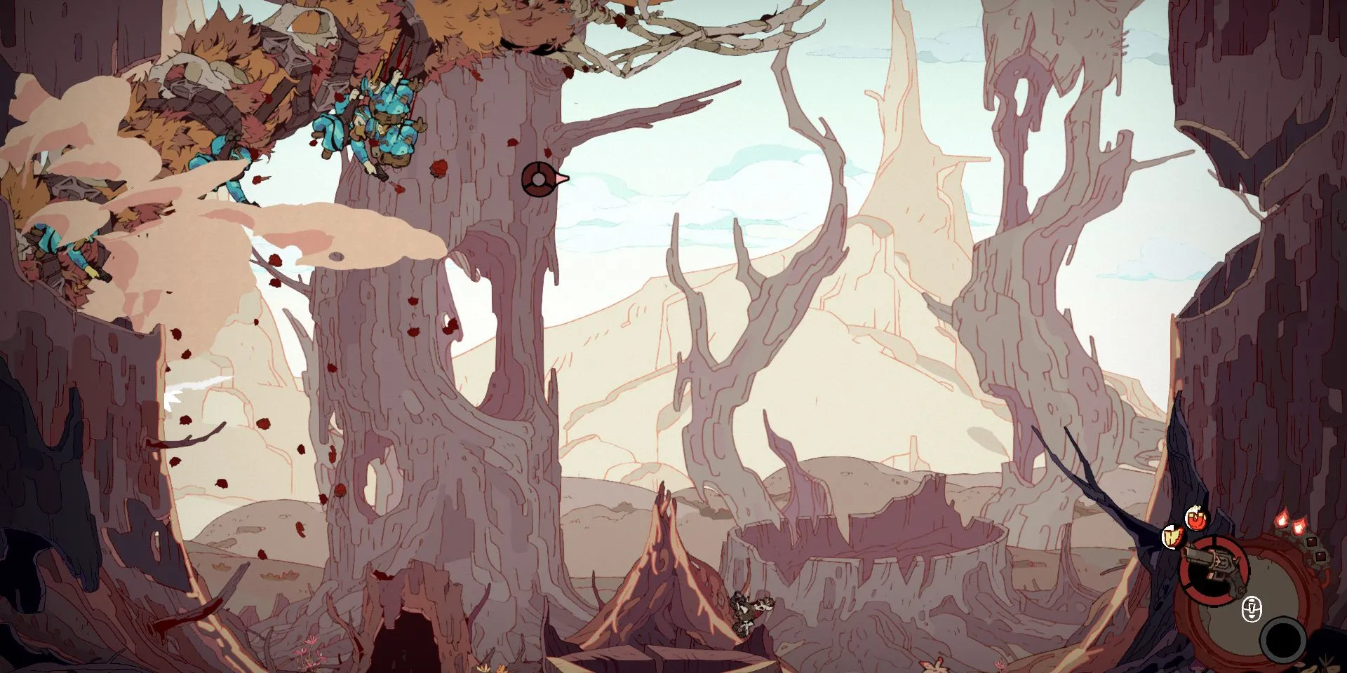 Cảnh đánh boss Worm trong game Metroidvania Laika: Aged Through Blood