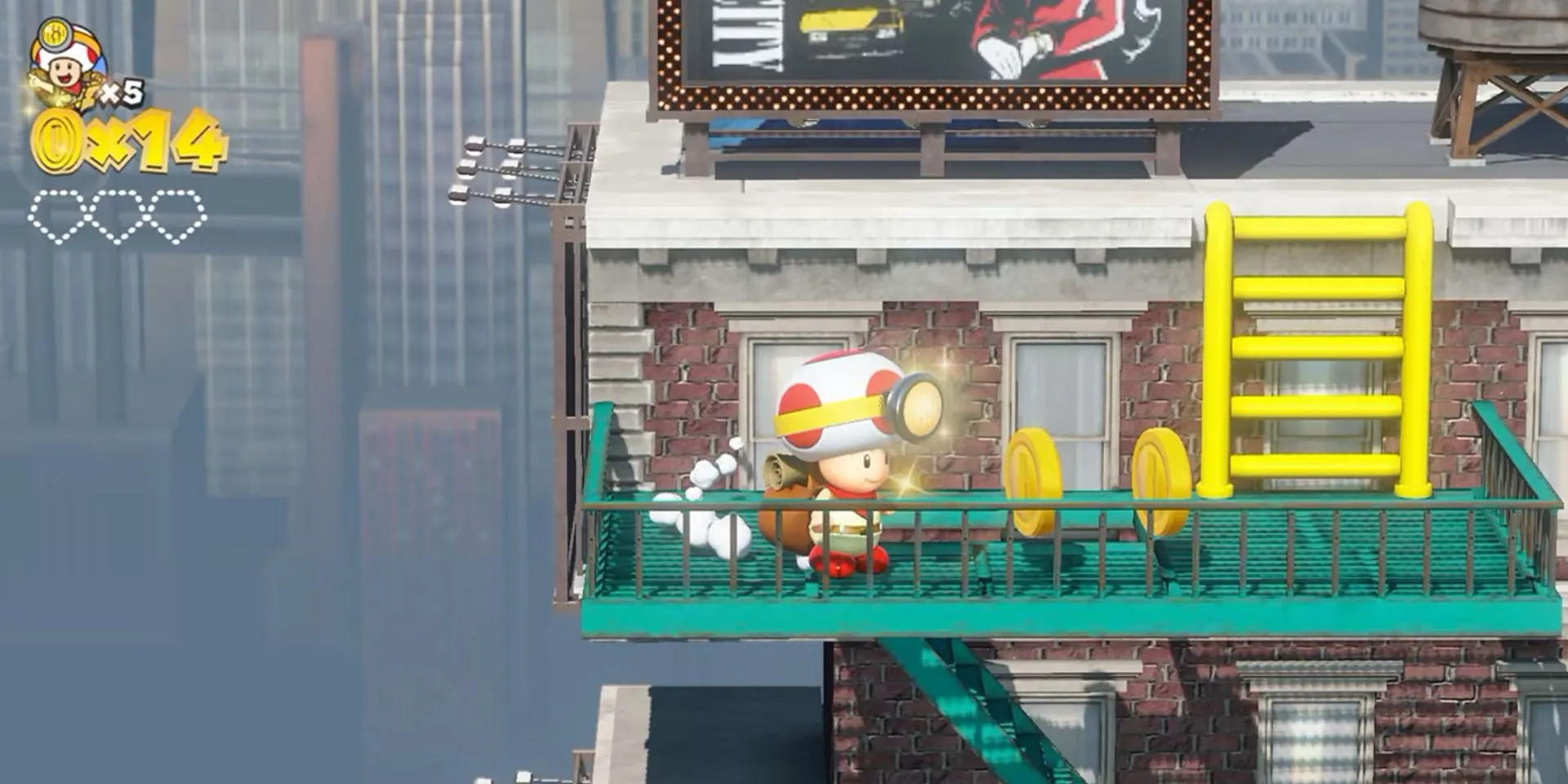 Captain Toad tìm kho báu giữa New Donk City trong game Captain Toad: Treasure Tracker