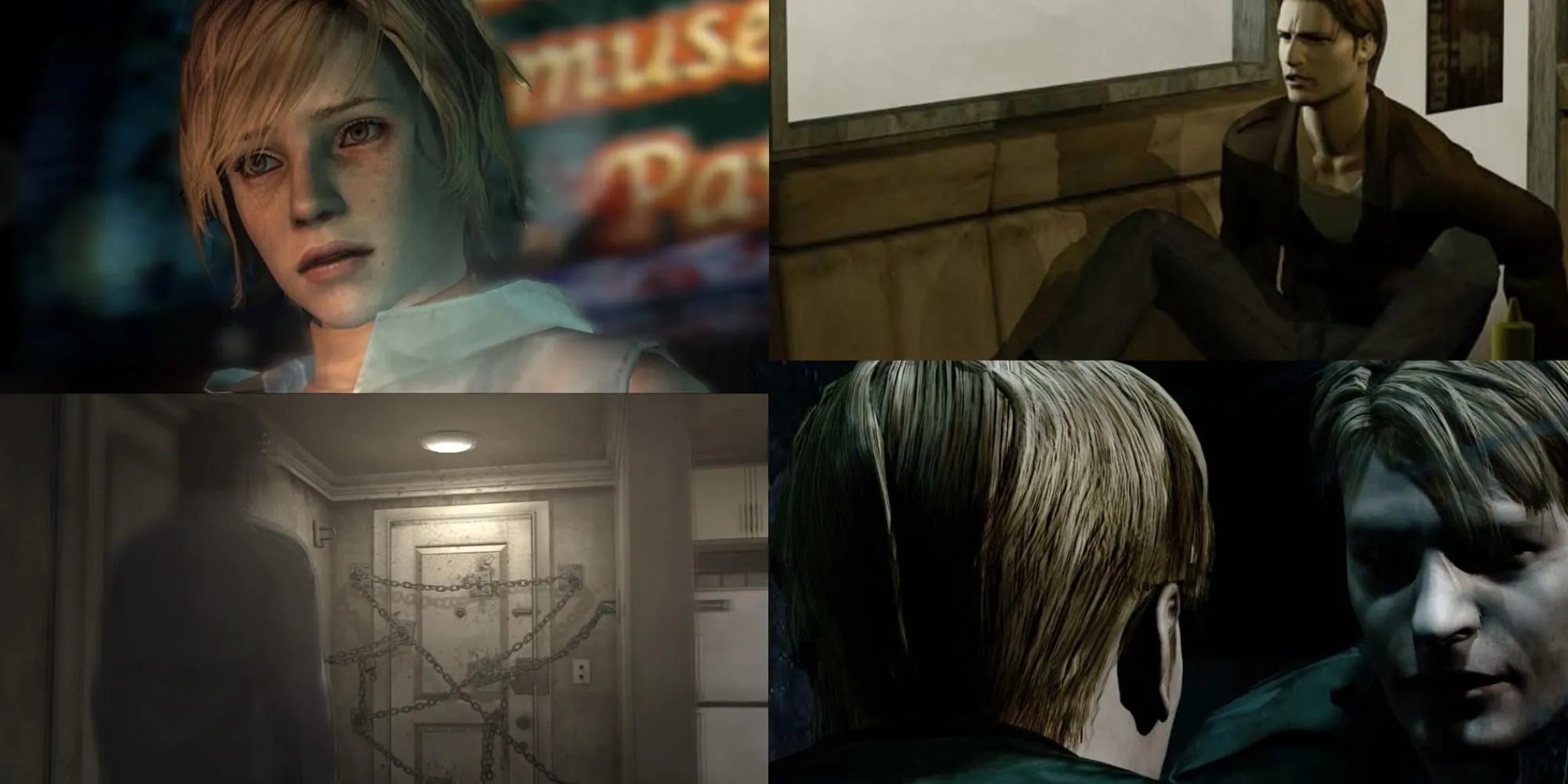 Collage nhân vật chính các phần Silent Hill 1, 2, 3, 4
