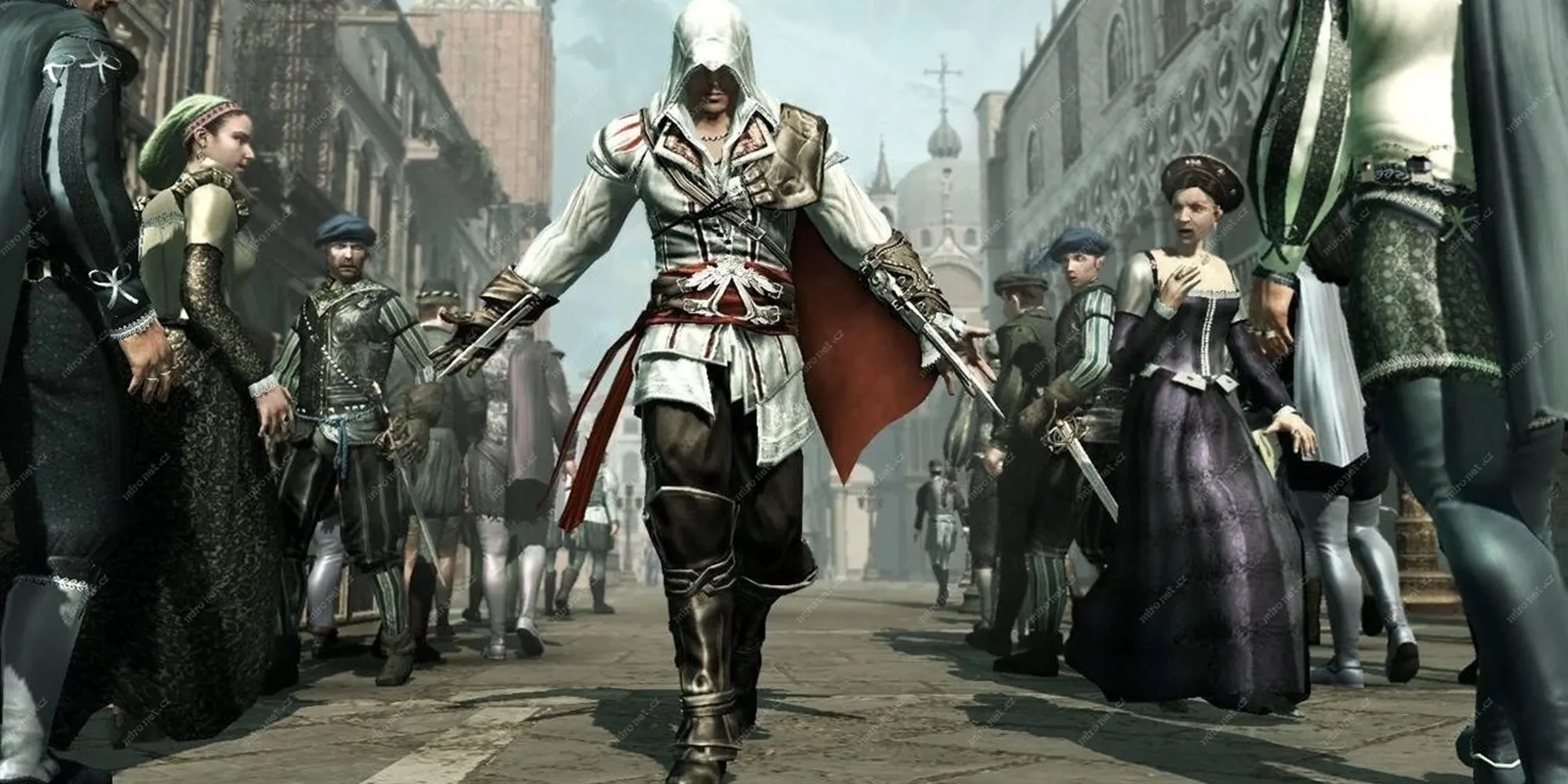 Ezio Auditore trình diễn Lưỡi Dao Ẩn trong Assassin's Creed 2
