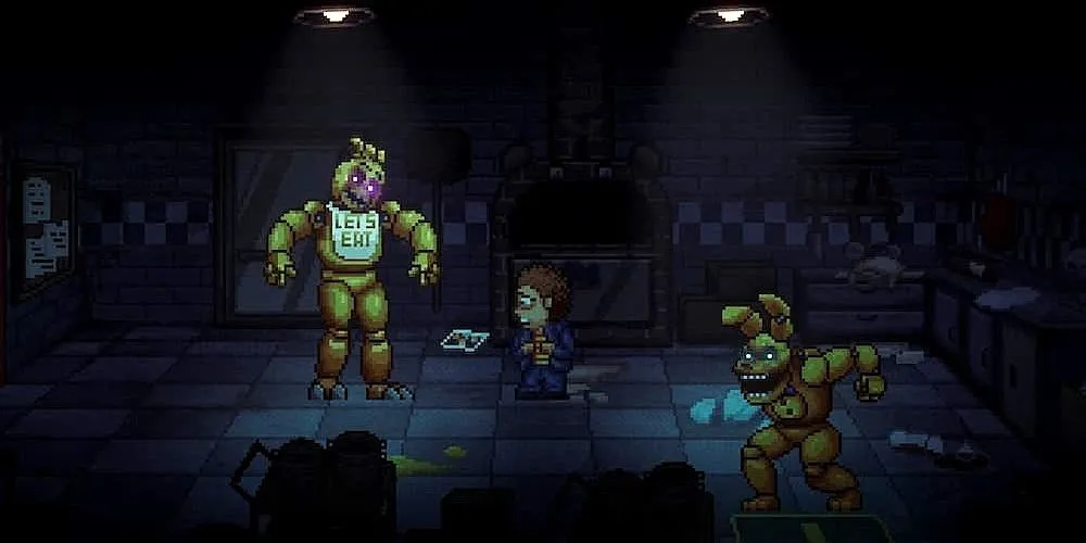 Hai nhân vật Chica và Yellow Rabbit trong Five Nights at Freddy s Into the Pit