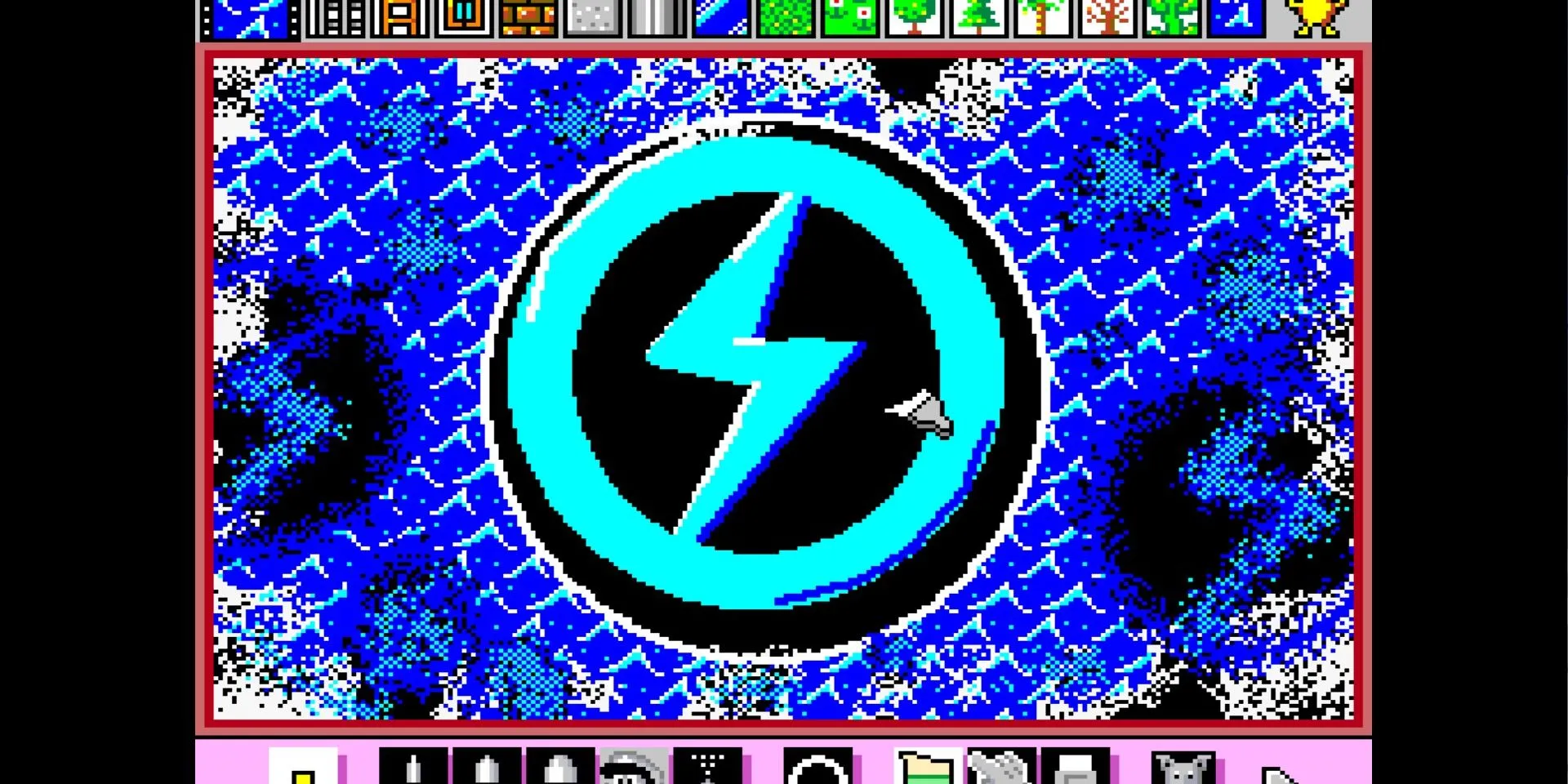 Hình ảnh màn hình game Mario Paint với logo Dualshockers được vẽ