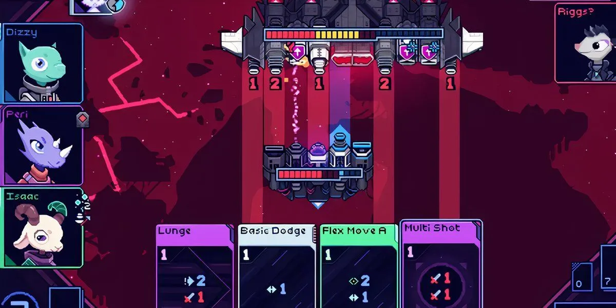 Hình ảnh trận chiến tàu vũ trụ trong game thẻ bài roguelike Cobalt Core