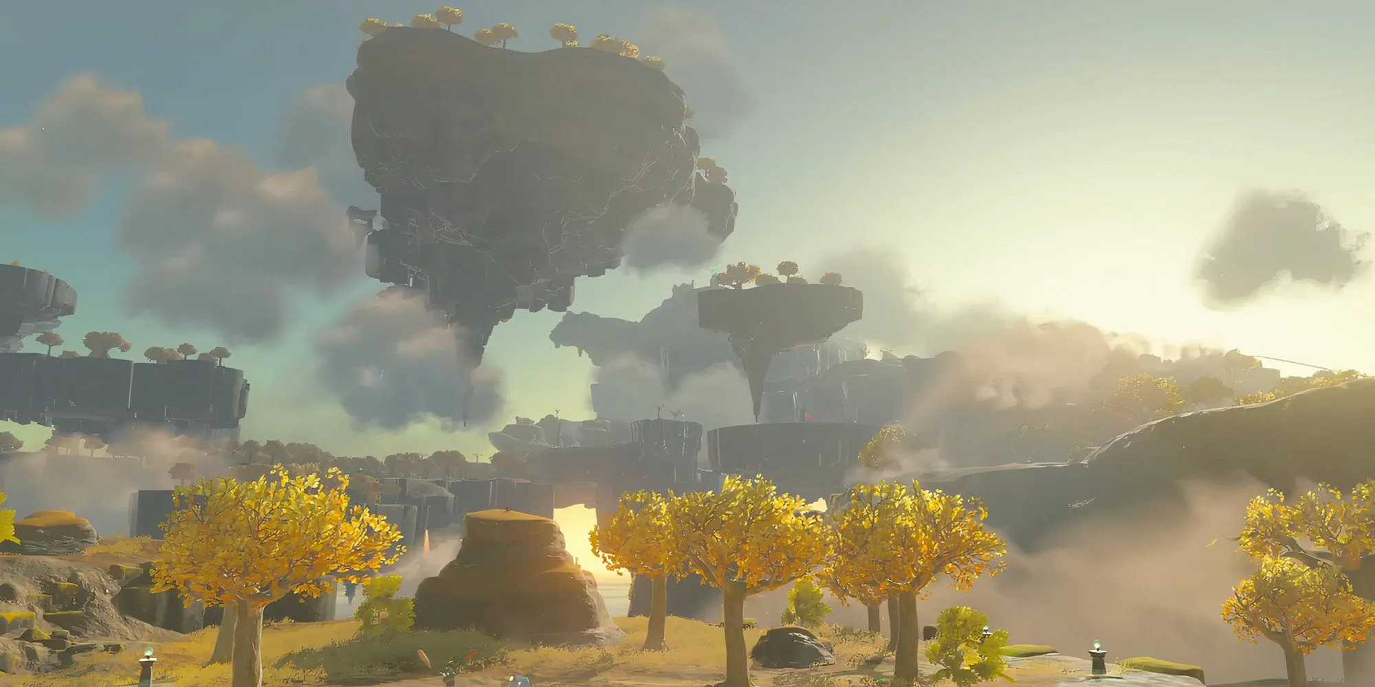 Khung cảnh thế giới mở trên không của Link trong game The Legend of Zelda: Tears of the Kingdom