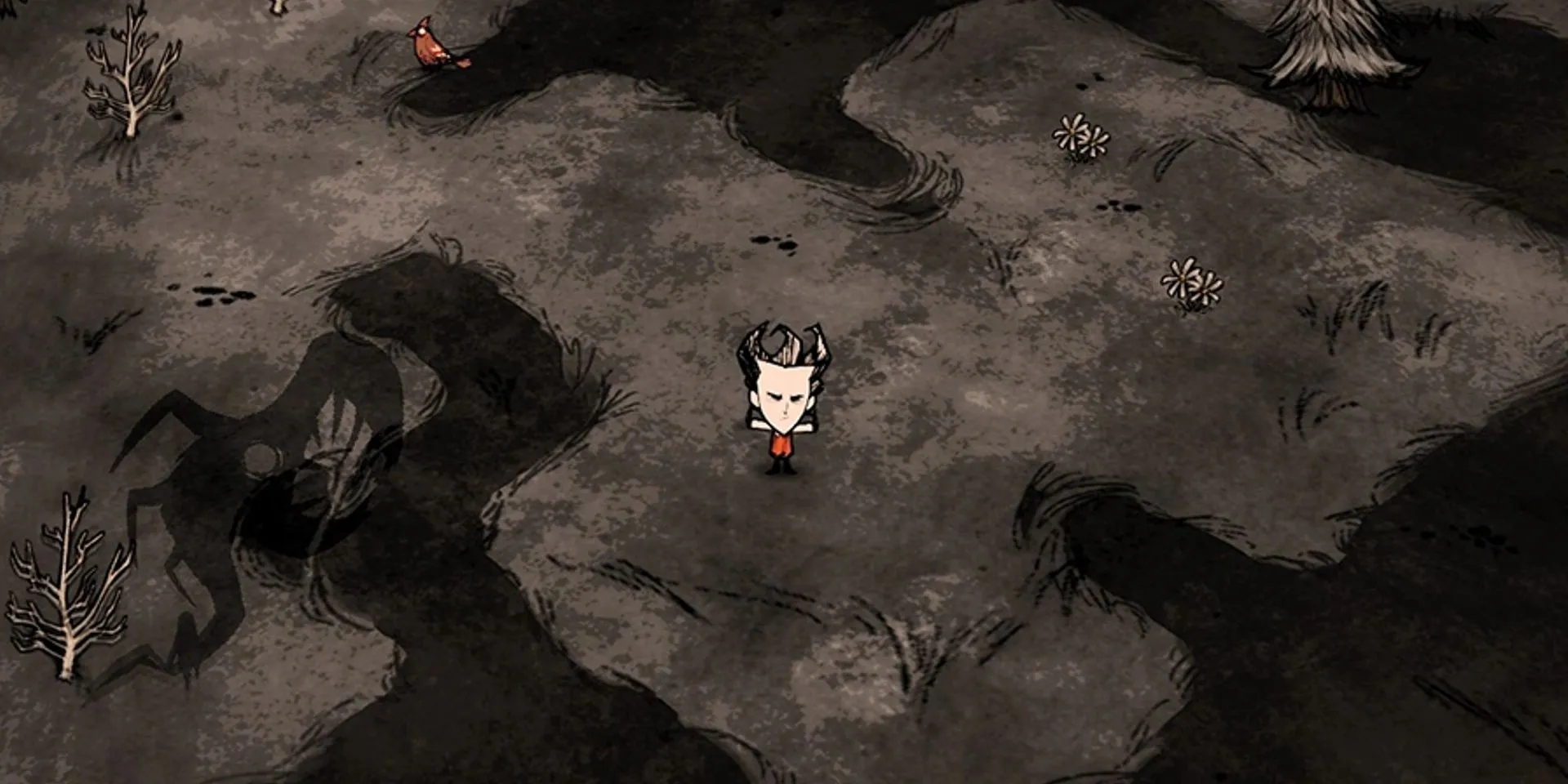 Màn hình game Don't Starve khi chỉ số tỉnh táo giảm về 0