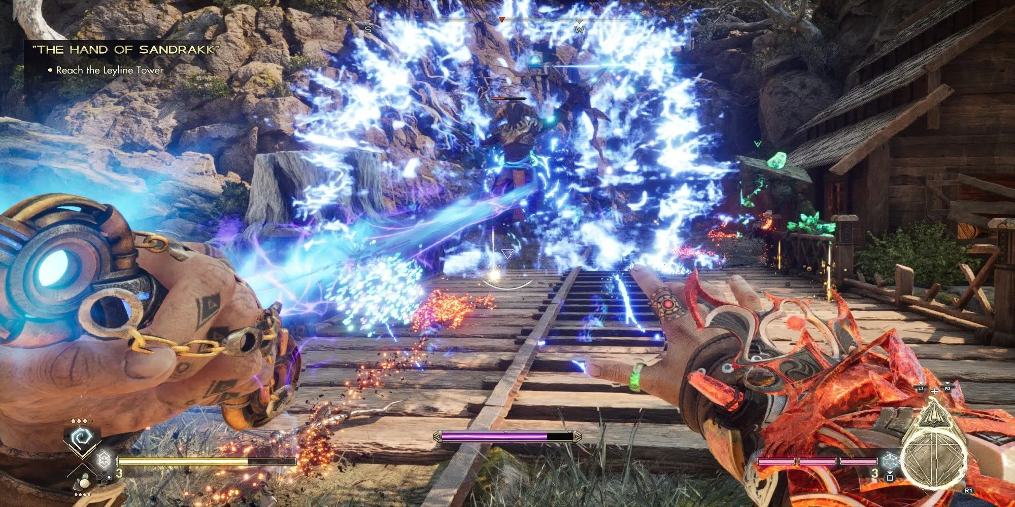 Nhân vật chính tấn công kẻ thù bằng phép thuật trong game FPS Immortals Of Aveum