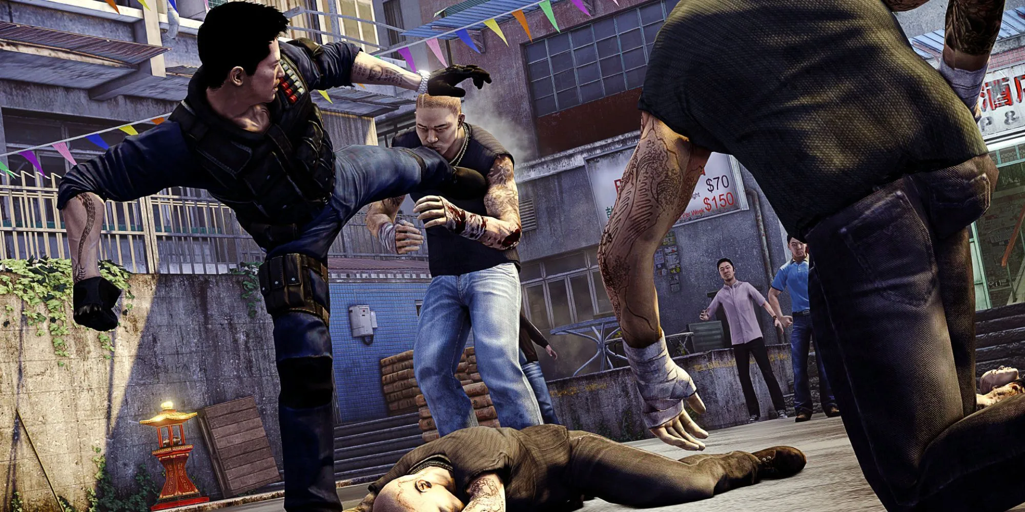 Nhân vật chính Wei Shen tham gia cận chiến với kẻ thù trong game thế giới mở Sleeping Dogs