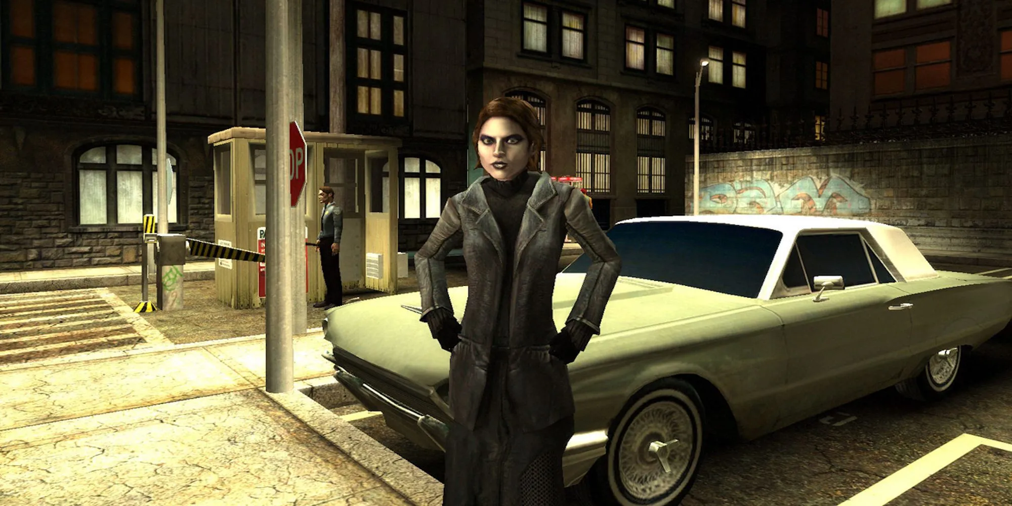 Nhân vật mặc áo trench coat từ game Vampire: The Masquerade - Bloodlines