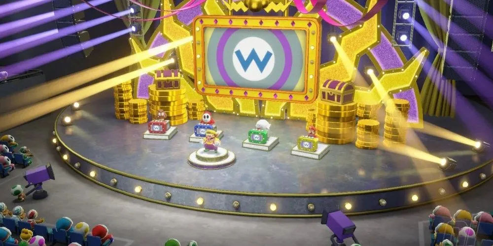 Wario tham gia minigame trong game tiệc tùng Super Mario Party Jamboree