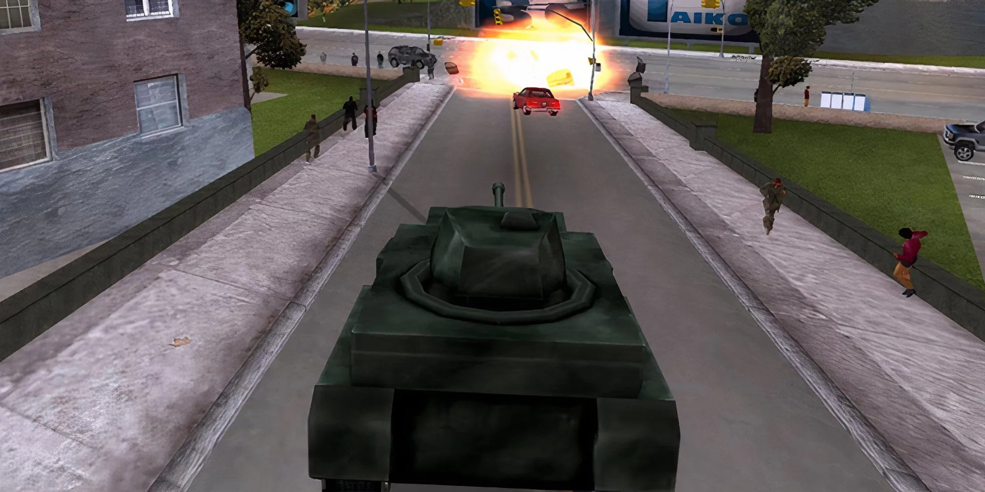 Xe tăng Rhino Panzer trong GTA III lăn bánh trên đường phố Liberty City
