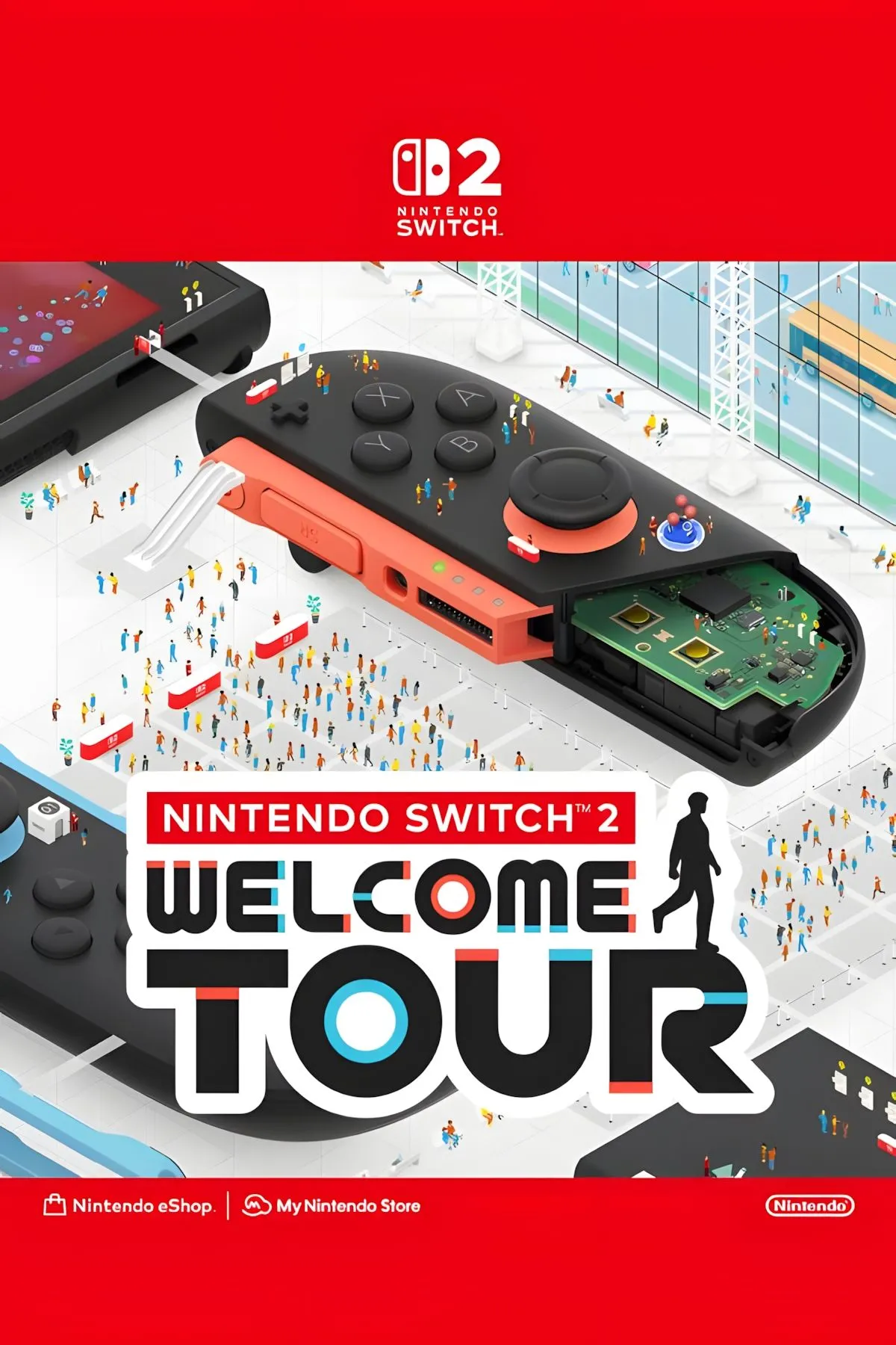Ảnh bìa chính thức của Nintendo Switch 2 Welcome Tour, thể hiện chủ đề khám phá phần cứng