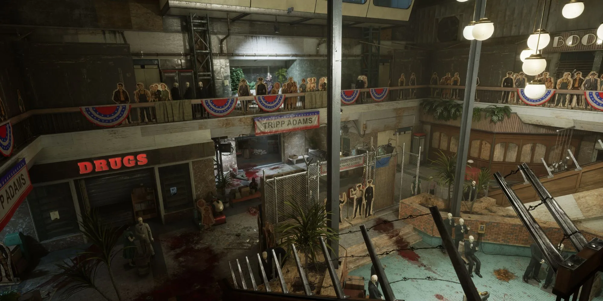 Bản đồ trung tâm thương mại mới trong The Outlast Trials Season 4, thể hiện sự đổ nát và không khí ma quái