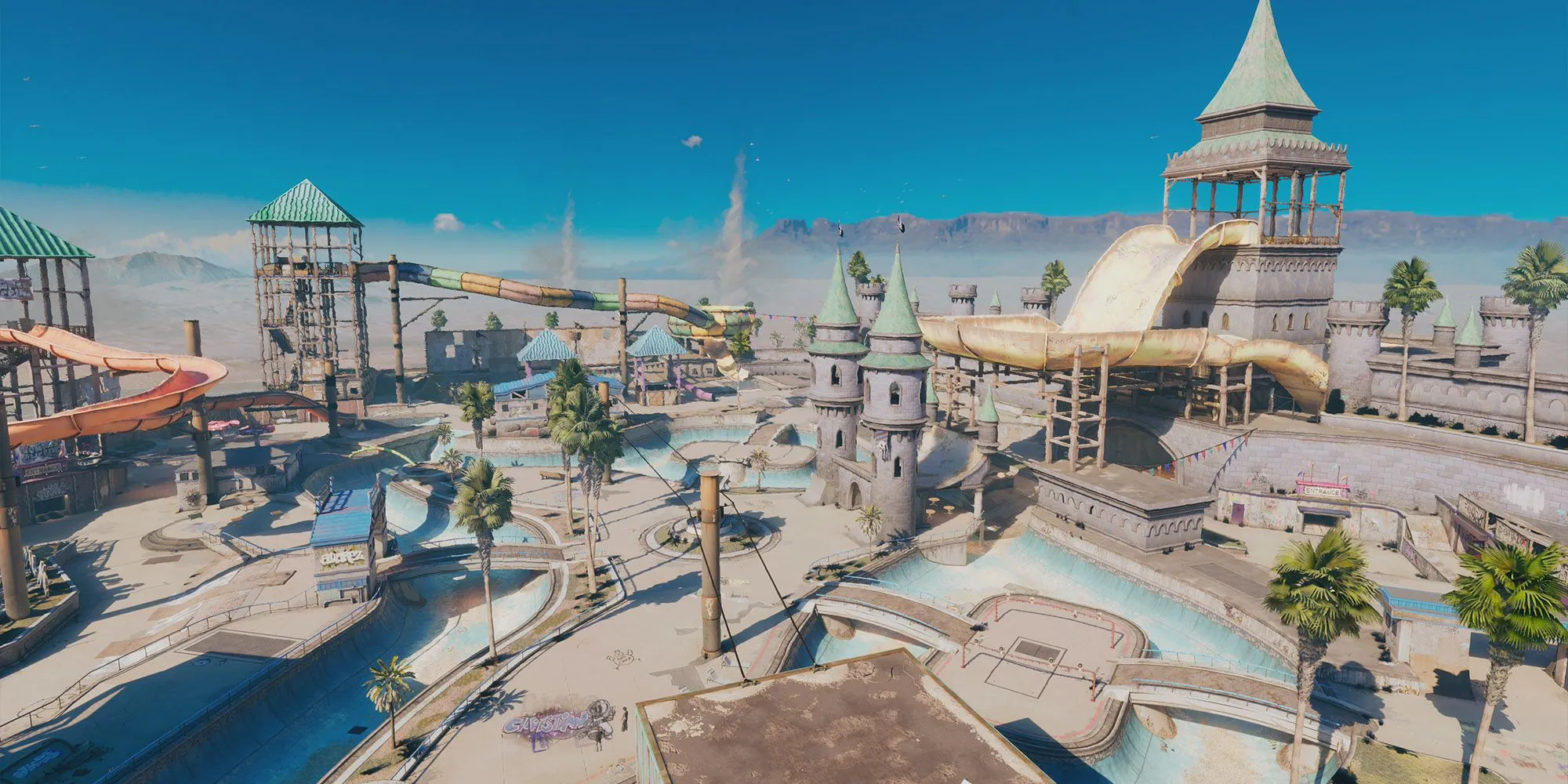 Bản đồ Waterpark trong Tony Hawk's Pro Skater 3 + 4, thể hiện môi trường trượt ván đa dạng sau khi hoàn thành Shipyard