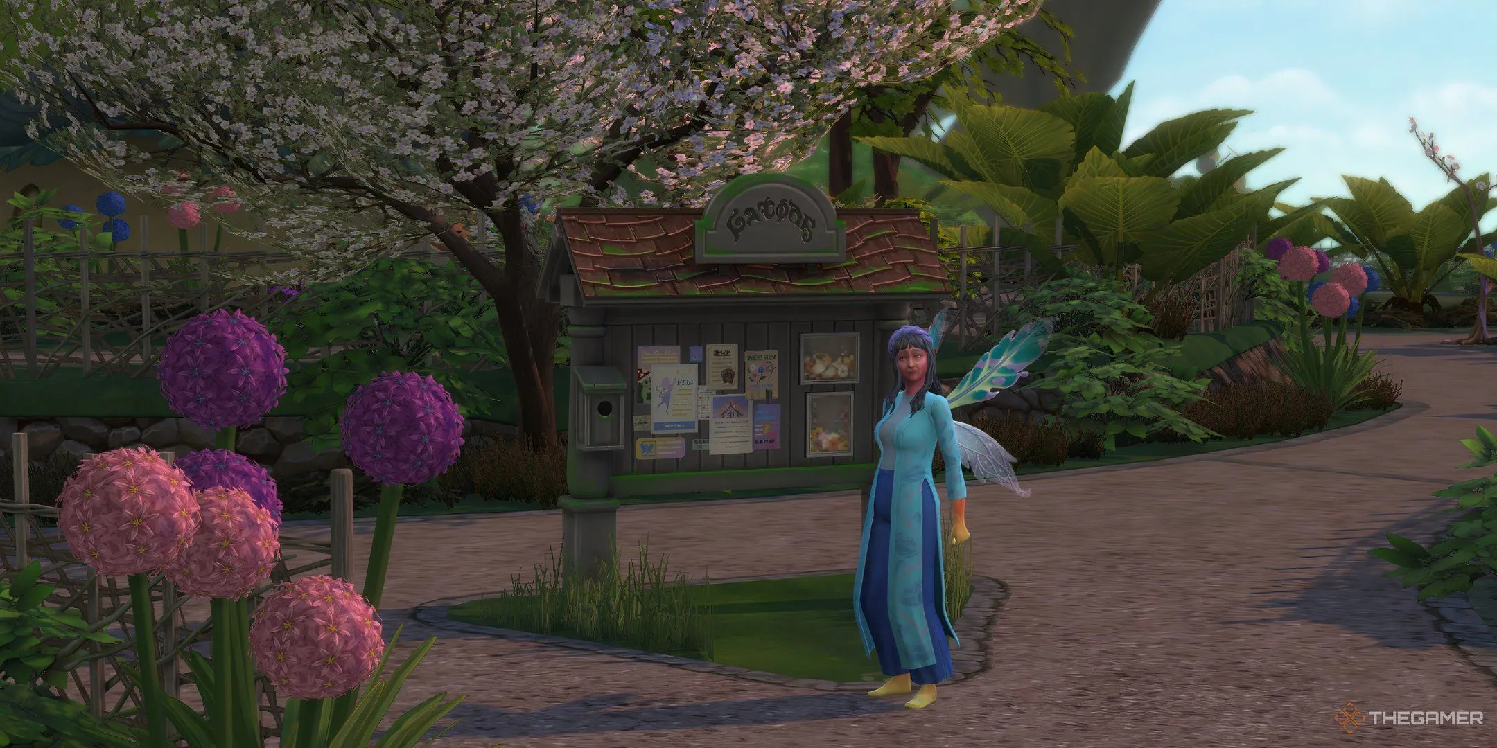 Bảng truyện cổ tích và người bảo vệ ở Everdew trong The Sims 4 Enchanted By Nature.