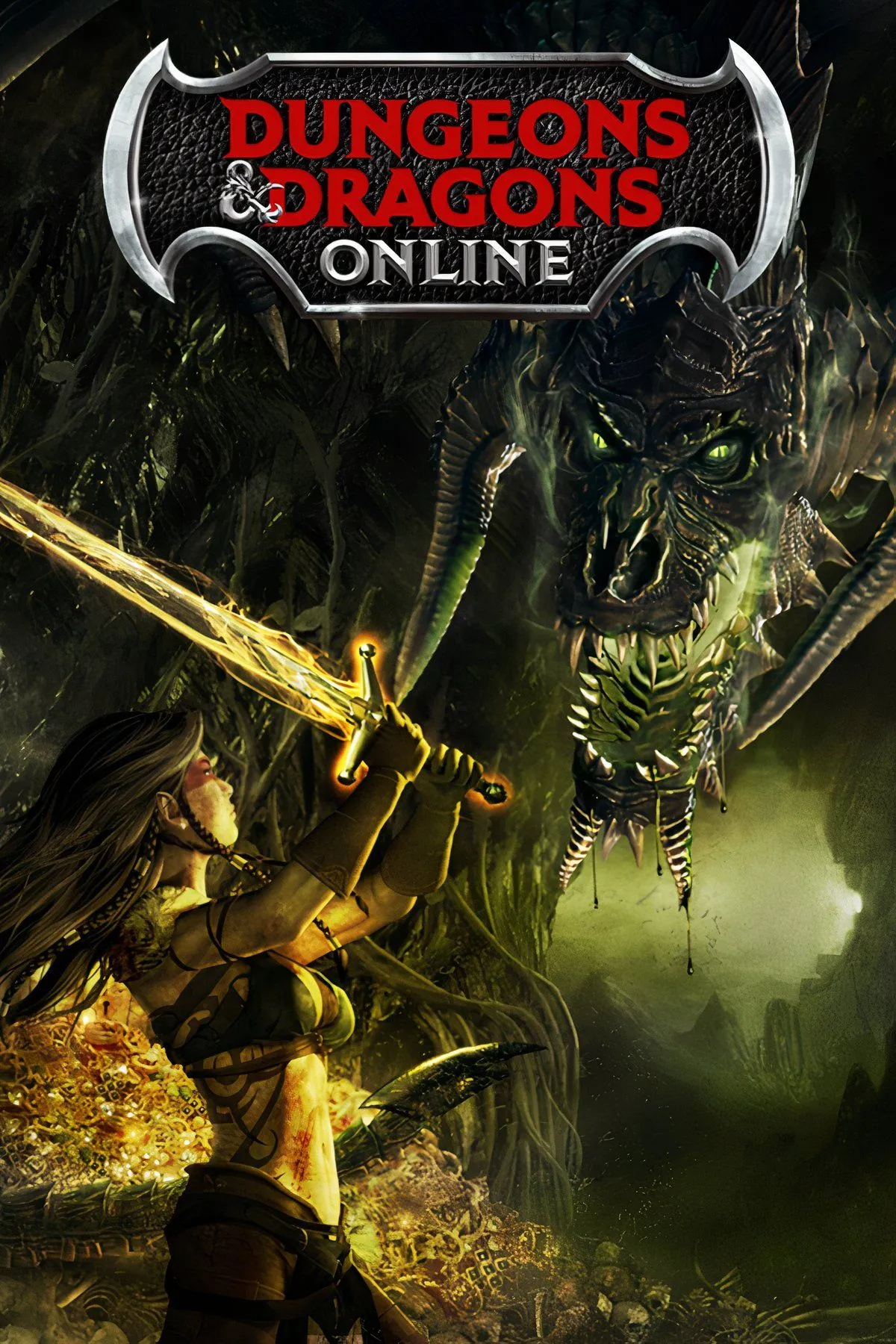 Bộ ba hình ảnh trong Dungeons and Dragons Online, hiển thị các nhân vật đang chiến đấu trong dungeon và khám phá môi trường chi tiết.