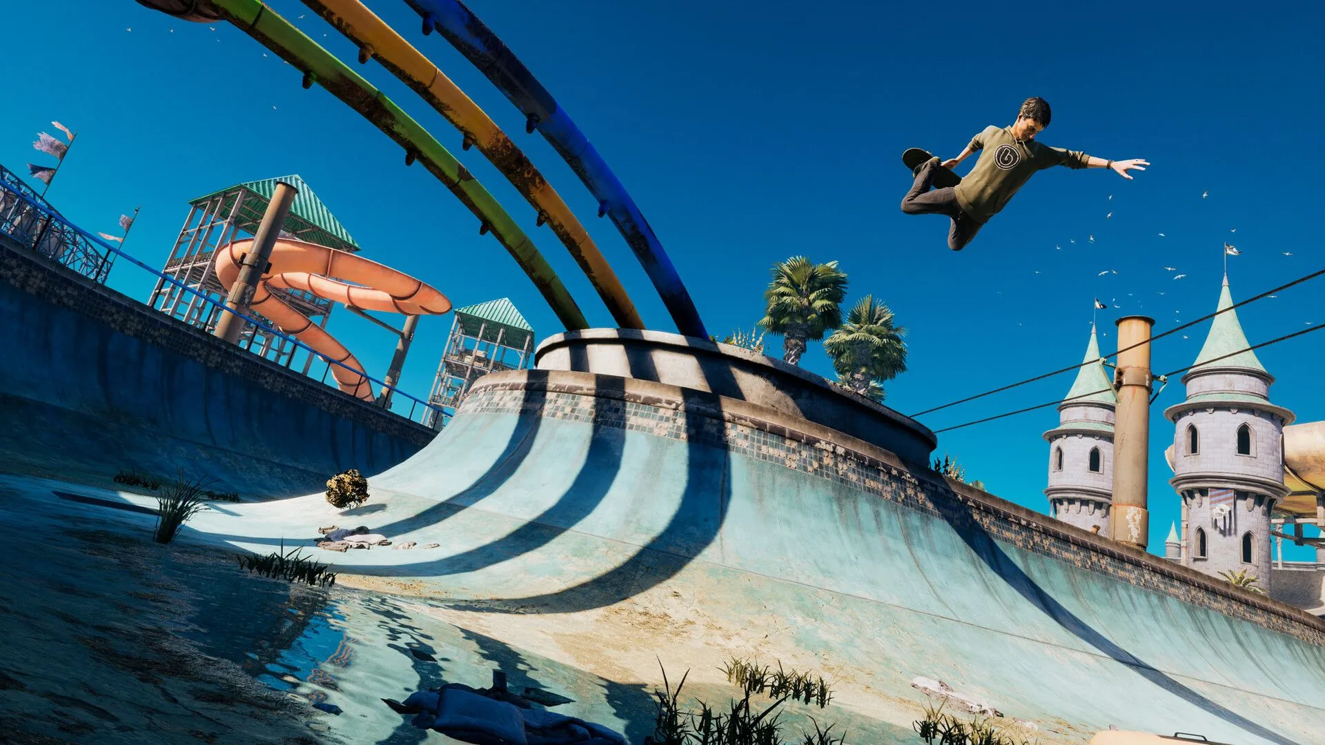 Cảnh tượng nhân vật game Tony Hawk's Pro Skater 3 + 4 đang thực hiện cú ollie qua một chướng ngại vật trên đường phố, thể hiện kỹ năng di chuyển linh hoạt.