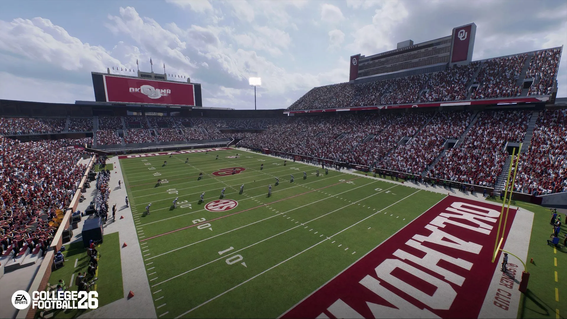 Cầu thủ đang chạy trên sân trong EA Sports College Football 26, phô diễn chi tiết đồ họa, ánh sáng và hiệu ứng thời tiết được cải tiến.