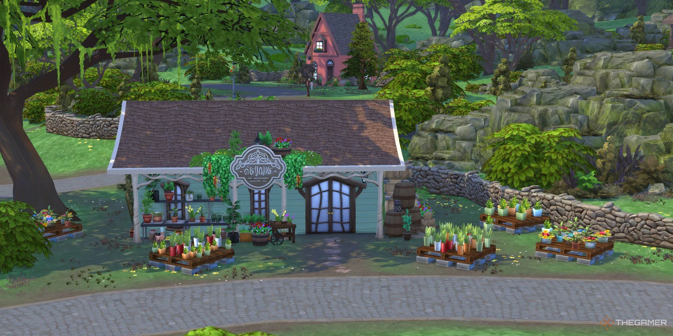 Cửa hàng làm vườn Clovers ở Rừng Sprucederry trong The Sims 4 Enchanted By Nature.