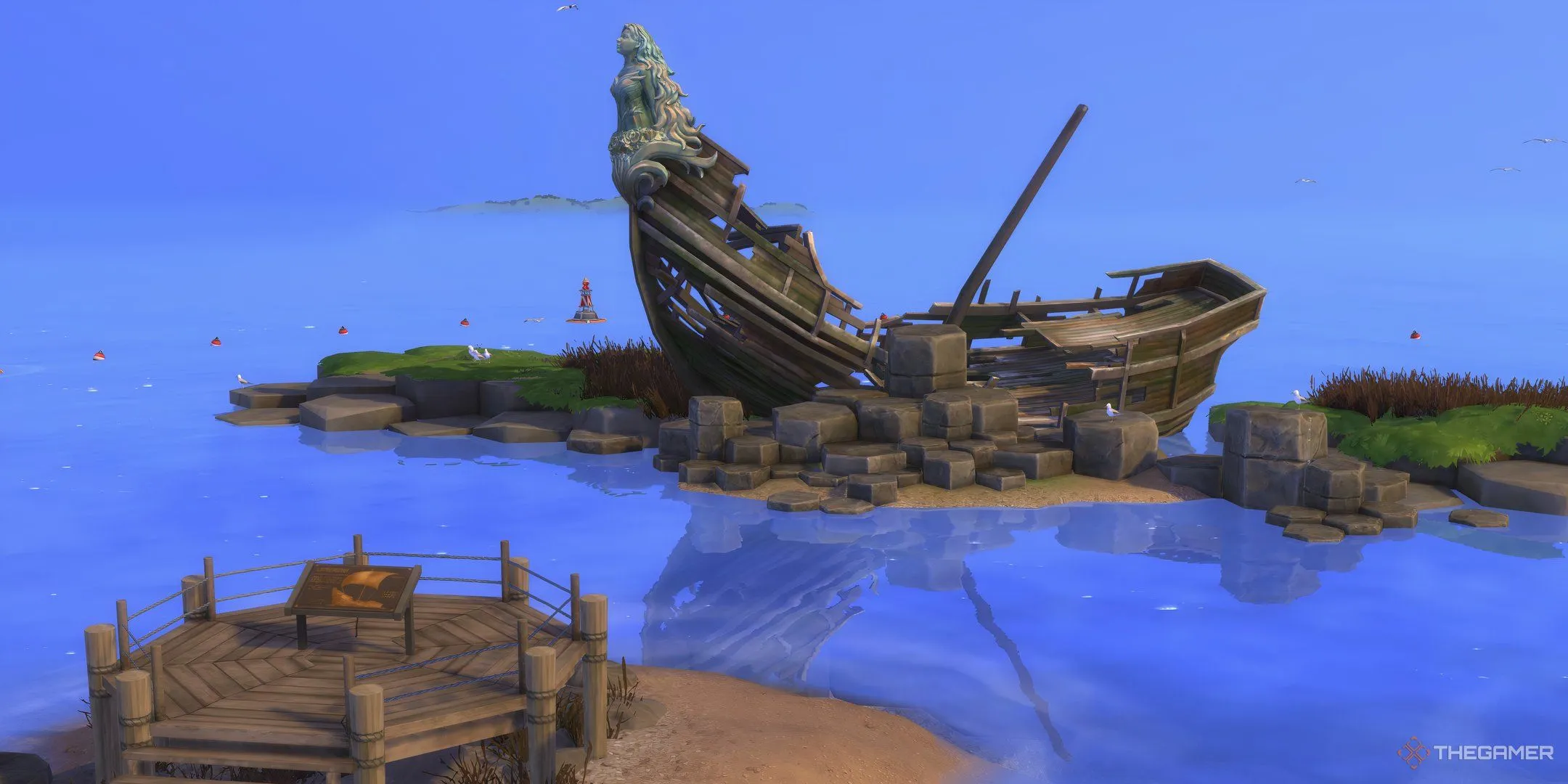 Đài tưởng niệm thuyền đắm ở Bờ biển Adhmor trong The Sims 4 Enchanted By Nature.