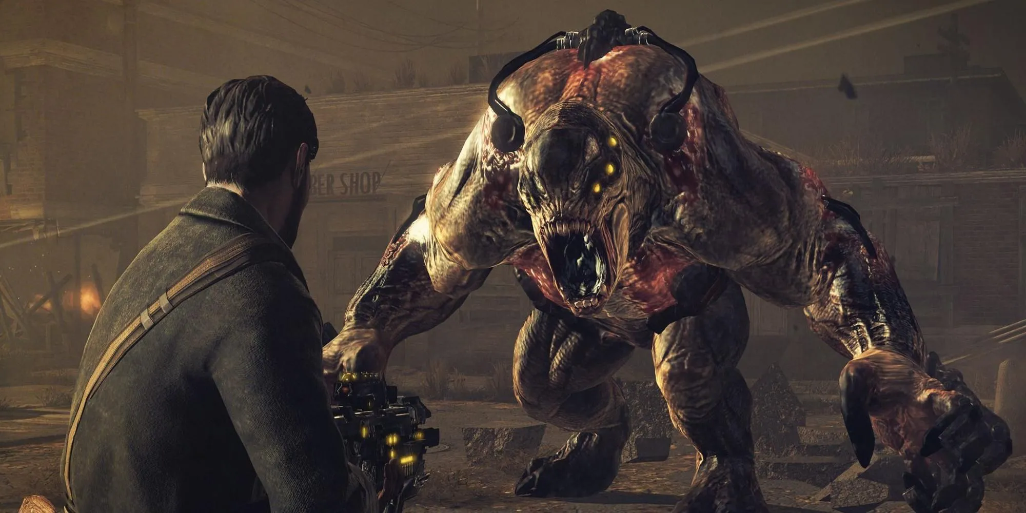 Game thủ Joseph Capelli chiến đấu với quái vật Chimera trong bối cảnh hoang tàn của Resistance 3, thể hiện sự tuyệt vọng của nhân loại