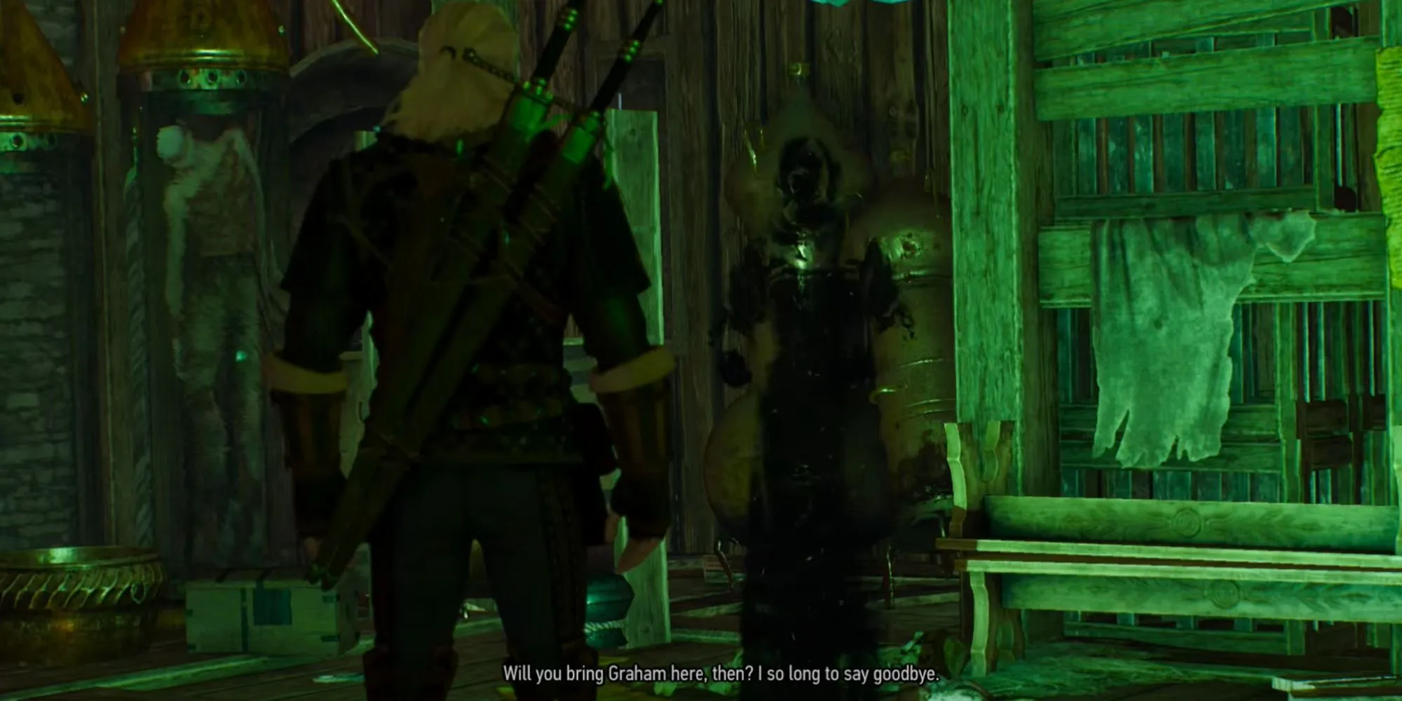 Geralt nói chuyện với Annabelle, một nhân vật phụ trong game The Witcher 3, minh họa tầm quan trọng của các nhiệm vụ phụ