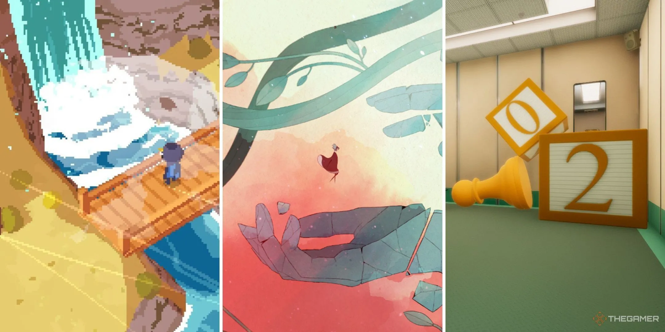 Gris (Nomada Studio) cùng A Short Hike và Superliminal - ba tựa game độc lập với đồ họa ấn tượng và lối kể chuyện đầy cảm xúc, minh chứng cho nghệ thuật trong game.