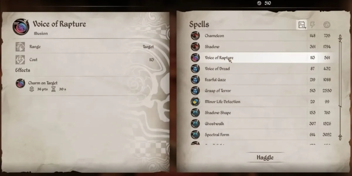 Hiệu ứng của phép Voice of Rapture trong Oblivion Remastered, cho phép game thủ cải thiện mối quan hệ với NPC hoặc làm dịu căng thẳng trong đối thoại.