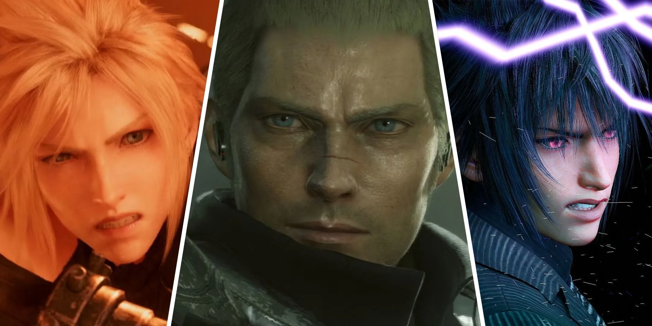Hình ảnh chia đôi của Cloud, Jack và Noctis từ Final Fantasy.