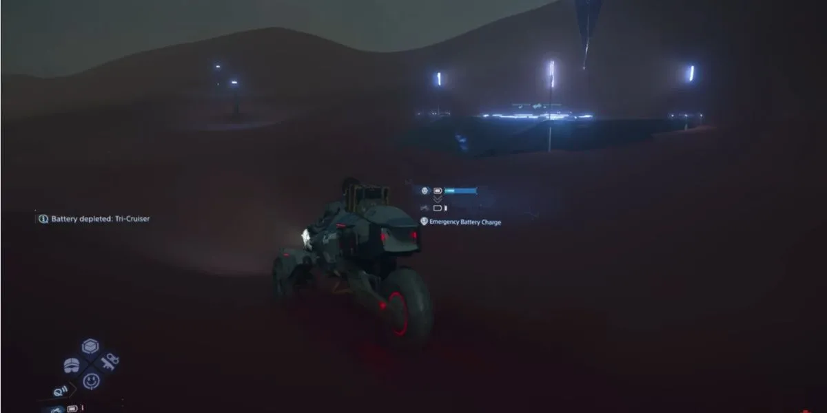 Kỹ năng Sạc Khẩn Cấp Phương Tiện trong Death Stranding 2: On the Beach, cho phép Sam chia sẻ pin với xe cộ trên đường.