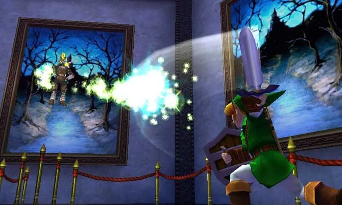 Link trong cảnh game The Legend of Zelda Ocarina of Time 3D trên 3DS, phong cảnh Hyrule