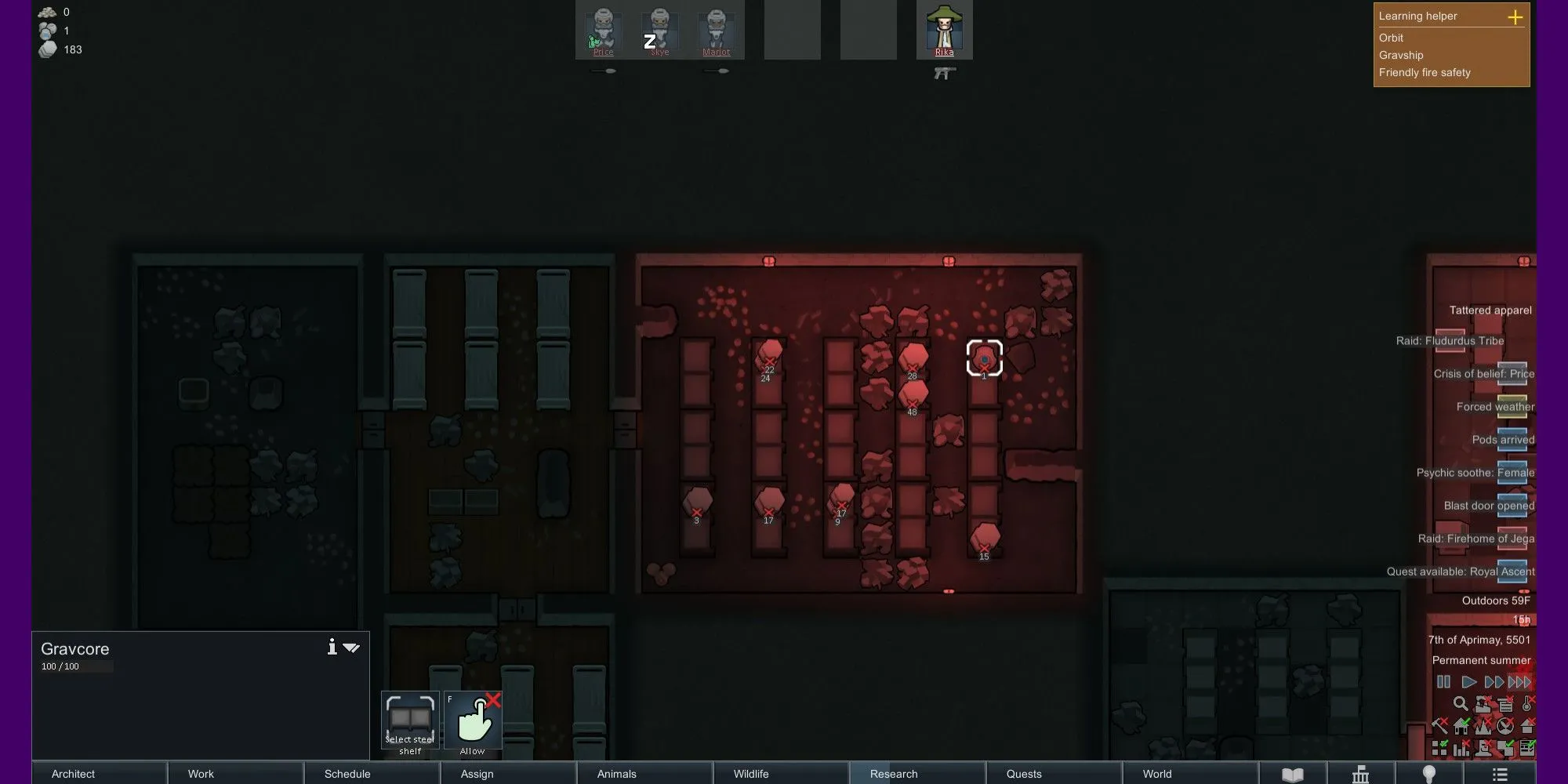 Lõi Gravcore được bảo quản trong hầm trú ẩn của thuộc địa RimWorld