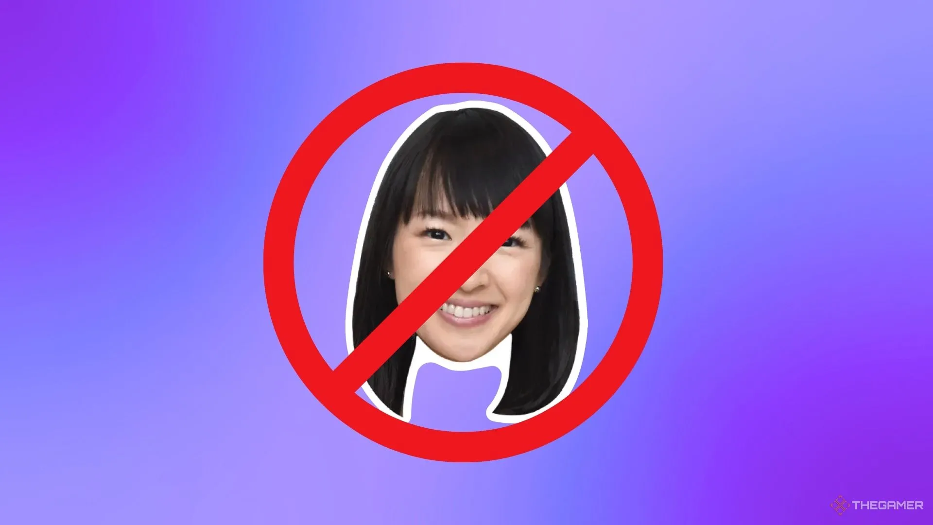 Marie Kondo bị chặn bởi biển báo dừng, biểu tượng cho khả năng sắp xếp kém trong game Date Everything!