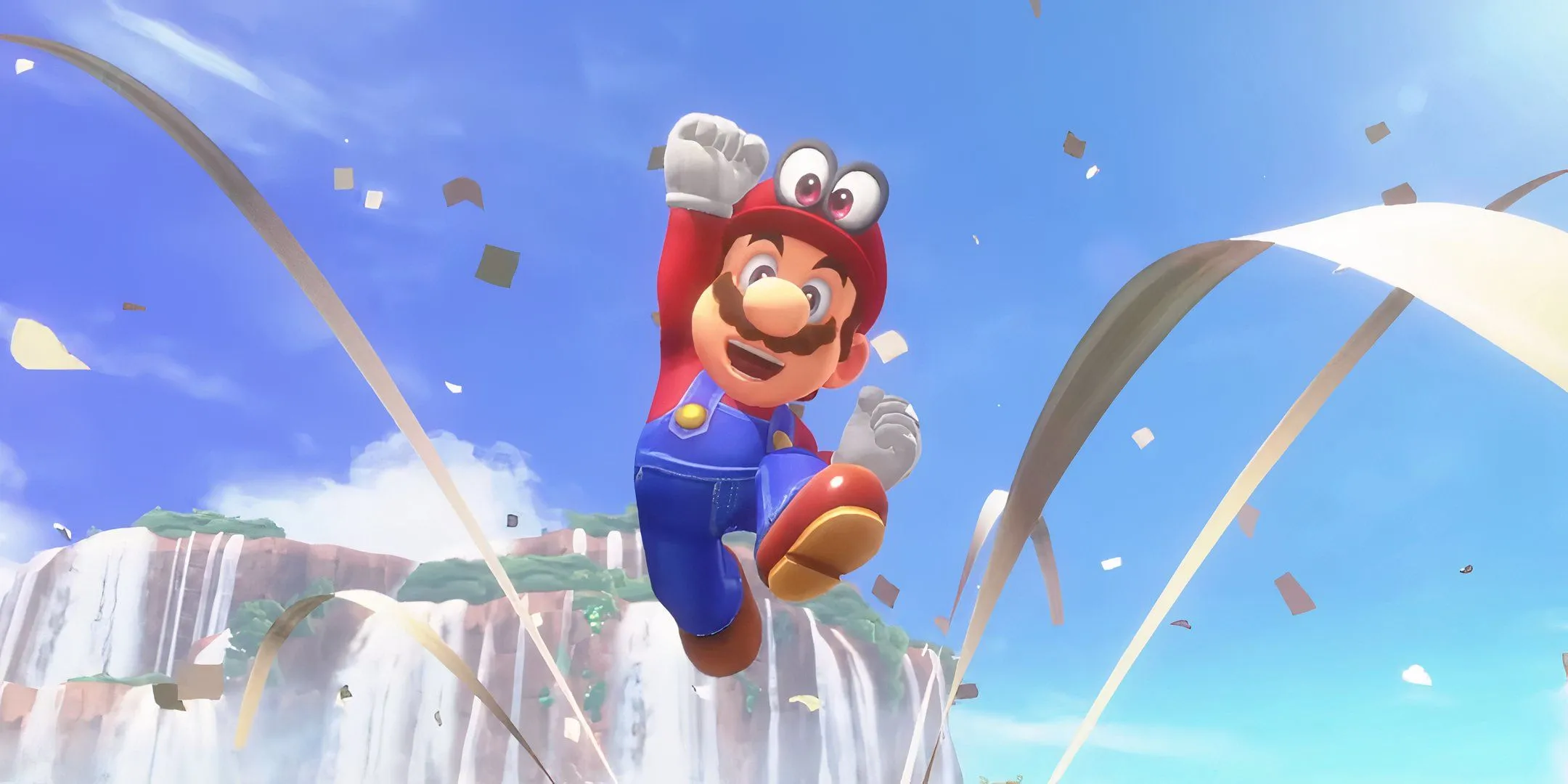 Mario vui vẻ nhảy múa trong Super Mario Odyssey, biểu tượng của câu nói &quot;It's-A Me, Mario!&quot;