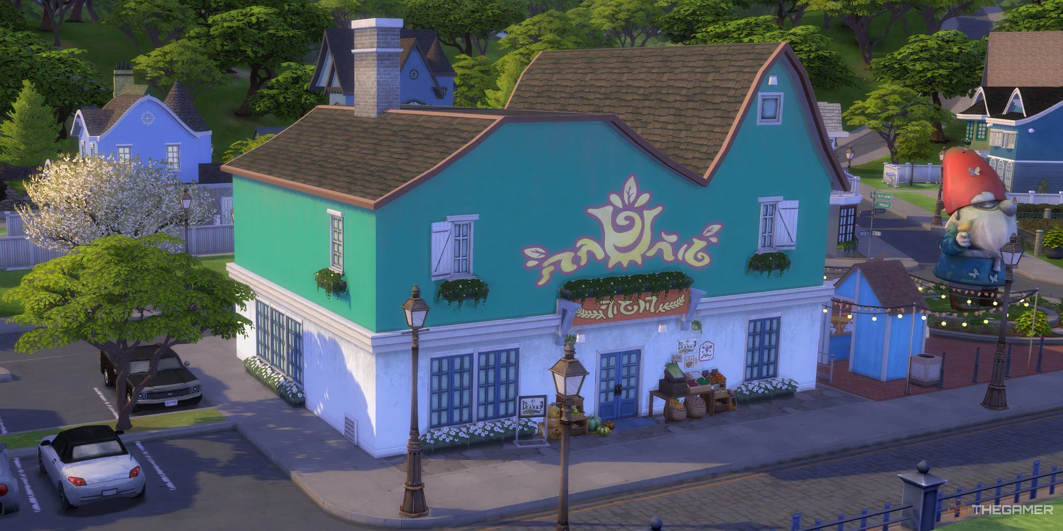 Mặt tiền cửa hàng tạp hóa ở Bờ biển Adhmor trong The Sims 4 Enchanted By Nature.