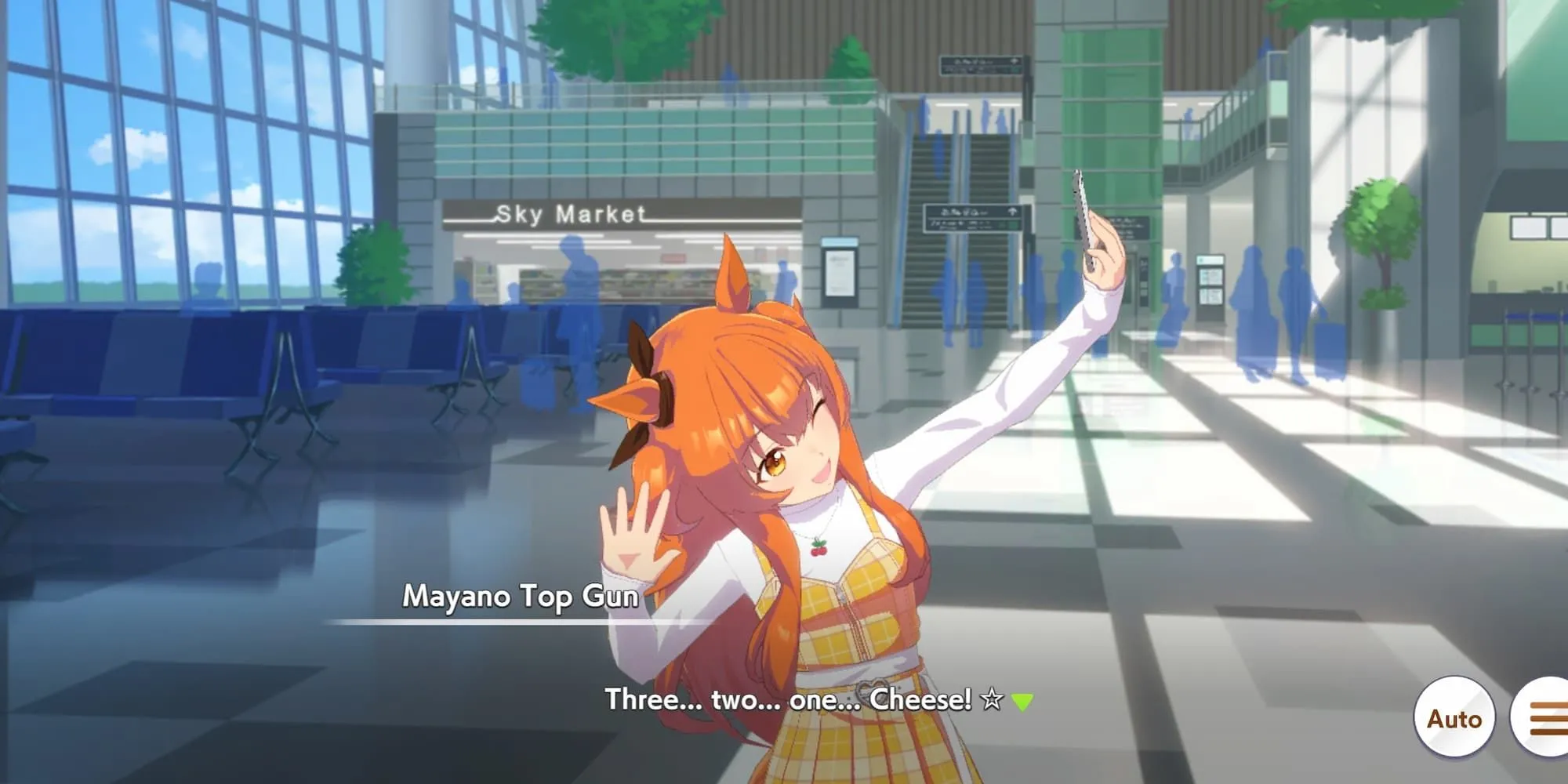 Mayano Top Gun trong Umamusume, thể hiện phong thái tự tin của một tiền đạo luôn hướng về phía trước