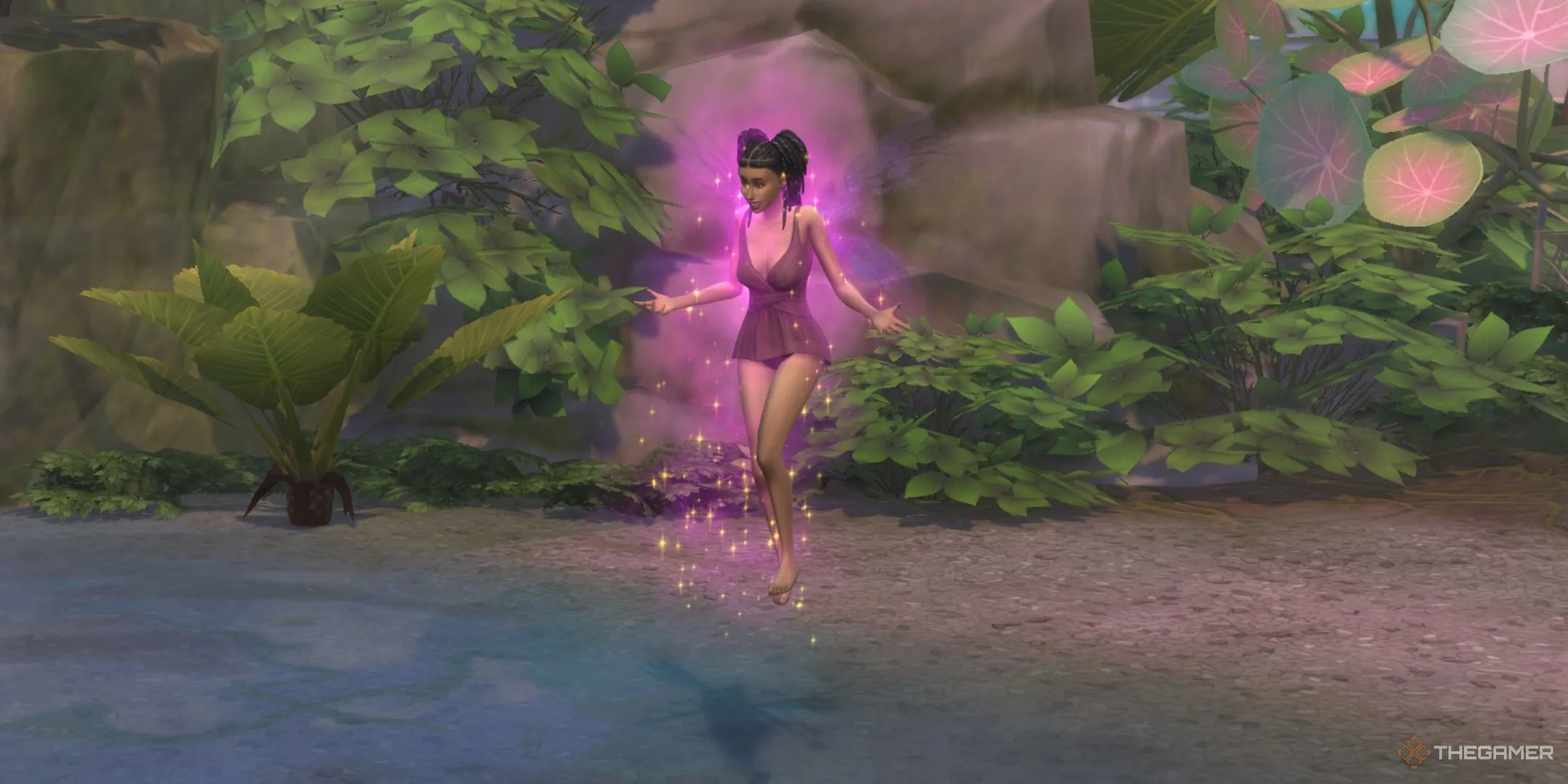 Một Sim Tiên nhận được đôi cánh tại Moondrop Springs trong The Sims 4 Enchanted By Nature.