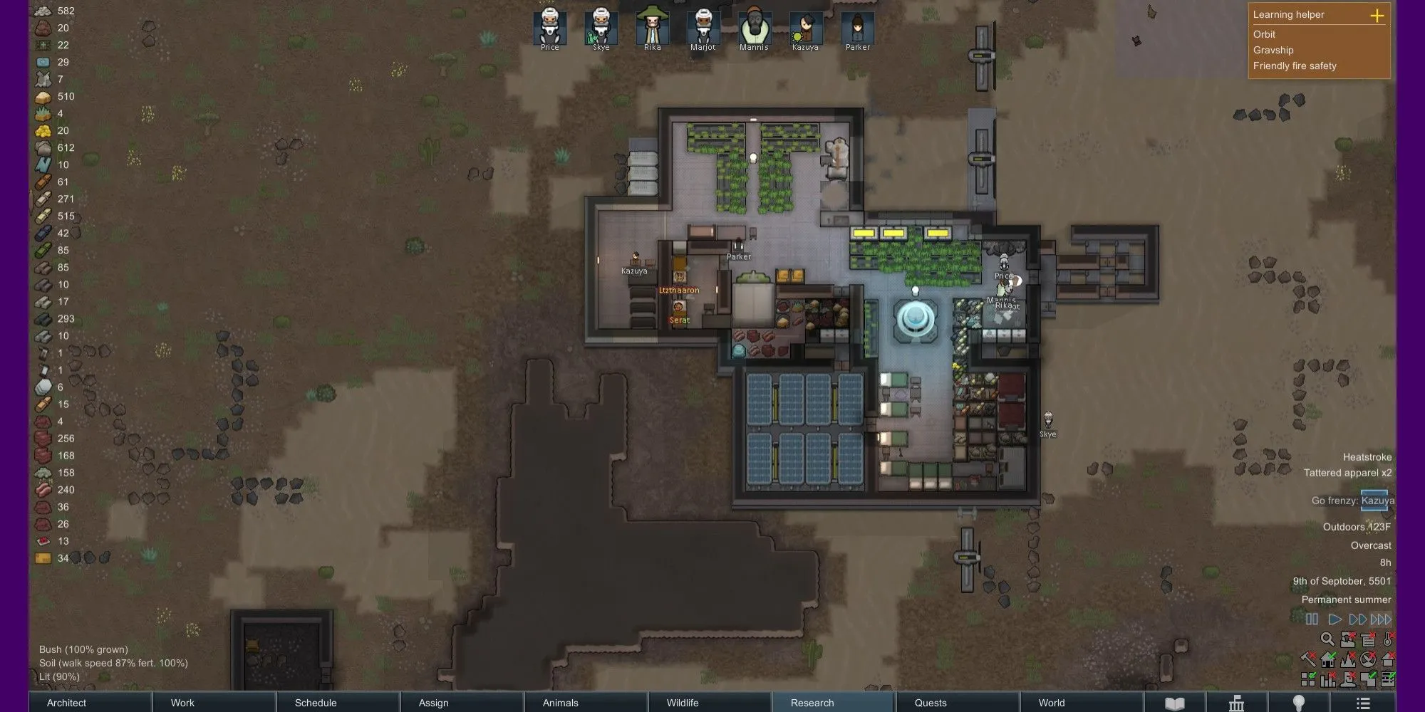 Một thuộc địa di động với nhiều bể thủy canh Hydroponics Basin trong RimWorld Odyssey