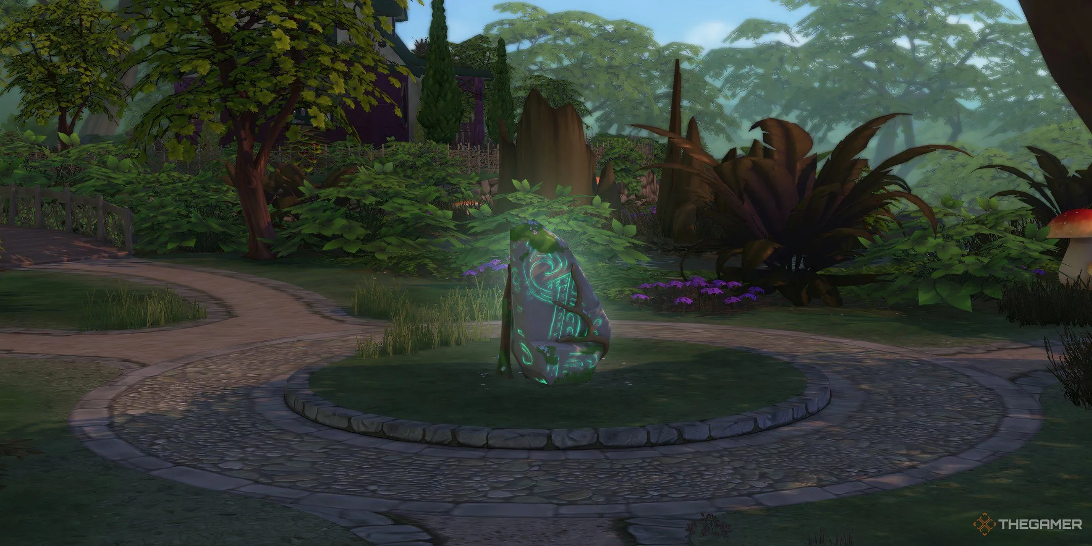 Một viên đá dịch chuyển với đường tròn bao quanh ở Everdew trong The Sims 4 Enchanted By Nature.