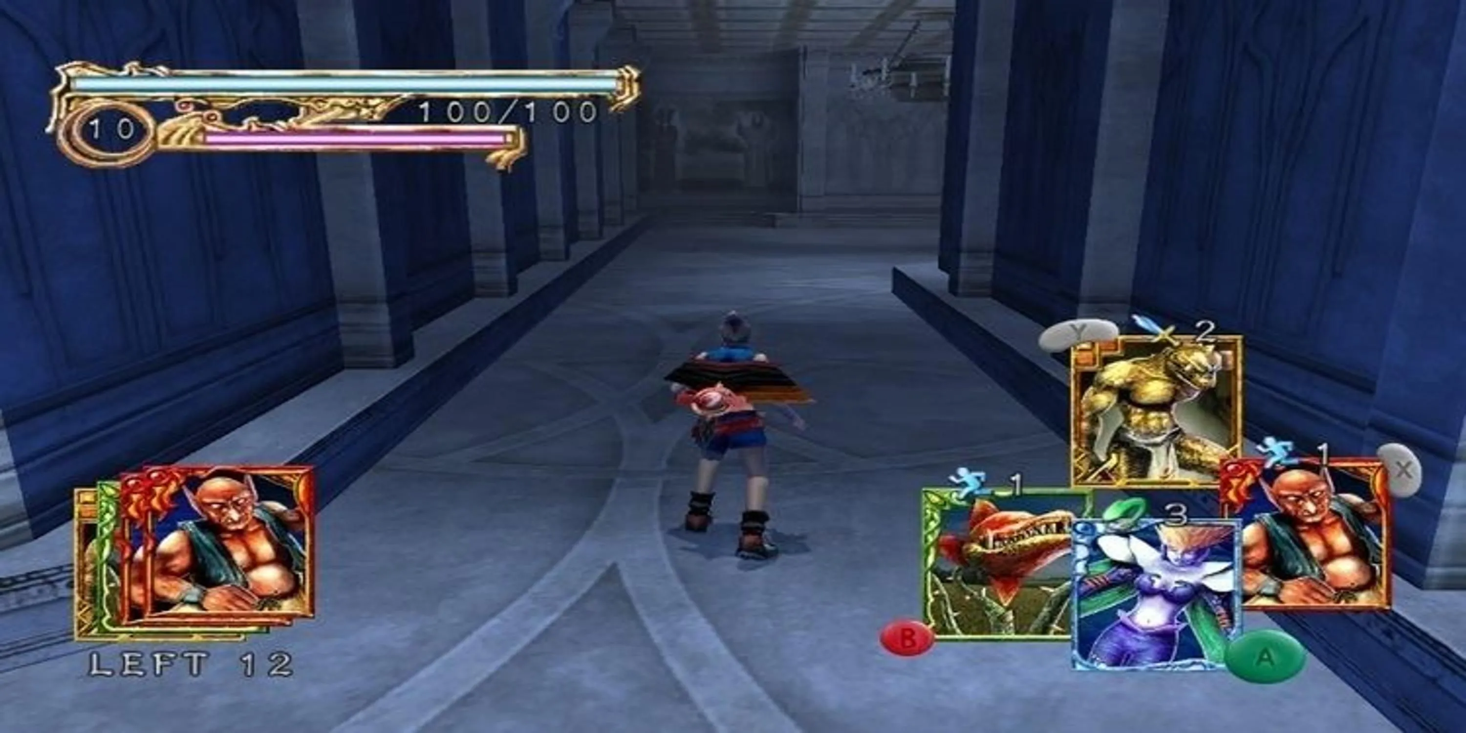 Nhân vật Tara di chuyển trong hành lang u ám của Lost Kingdoms 2, thể hiện không khí dark fantasy và yếu tố hành động trong game nhập vai thẻ bài.