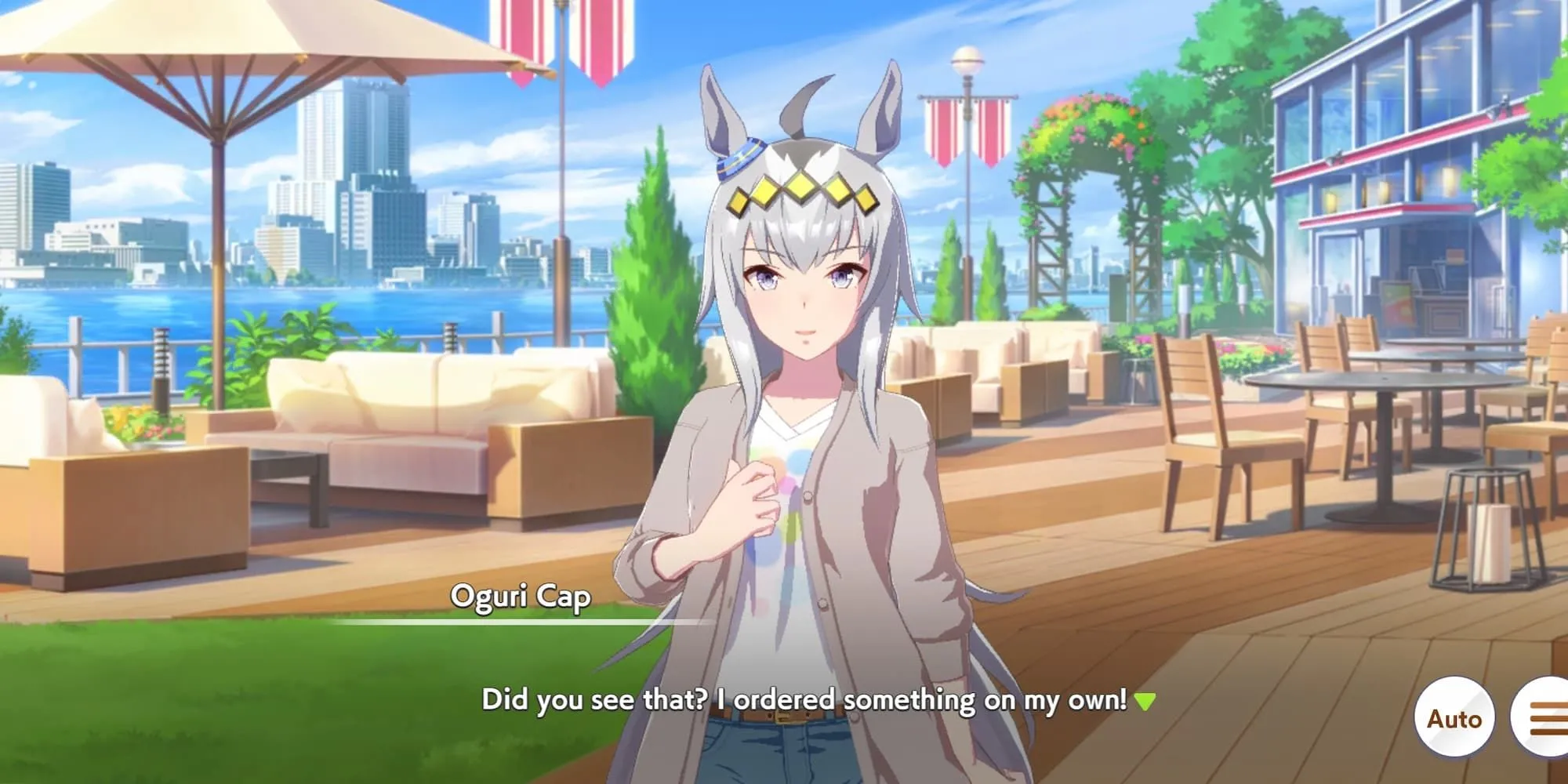 Oguri Cap trong Umamusume, thể hiện vẻ ngoài điềm tĩnh nhưng ẩn chứa sức mạnh bùng nổ trên đường đua