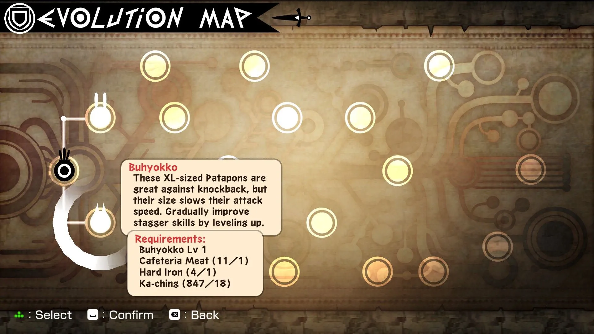 Patapon 1+2 Replay: Bản đồ Tiến hóa (Evolution Map) trong Patapon 2, nơi tạo Rarepons độc đáo