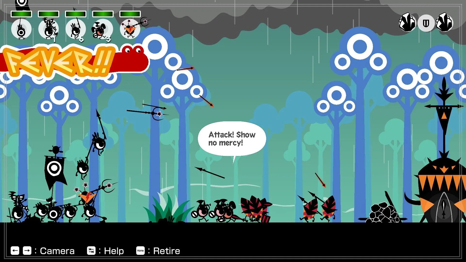 Patapon 1+2 Replay: Cảnh chiến đấu mãnh liệt và hiệu ứng kỹ năng của các Patapon